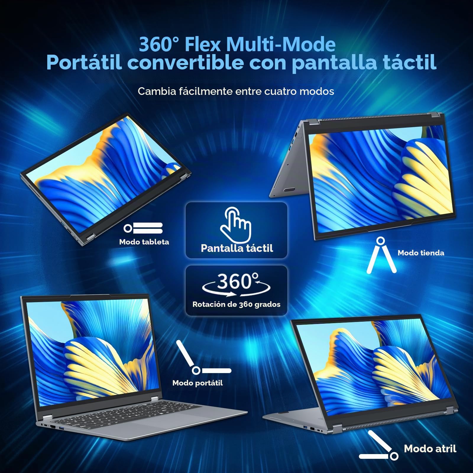 15,6 Pulgadas 2 en 1 Ordenador Portátil con Pantalla Táctil Ryzen R3-3200U Procesador, PC Portátil WIN 11 16GB DDR4 RAM 1TB SSD 360° Pantalla Táctil, Laptop FHD IPS Teclado Retroiluminado HDMI RJ45