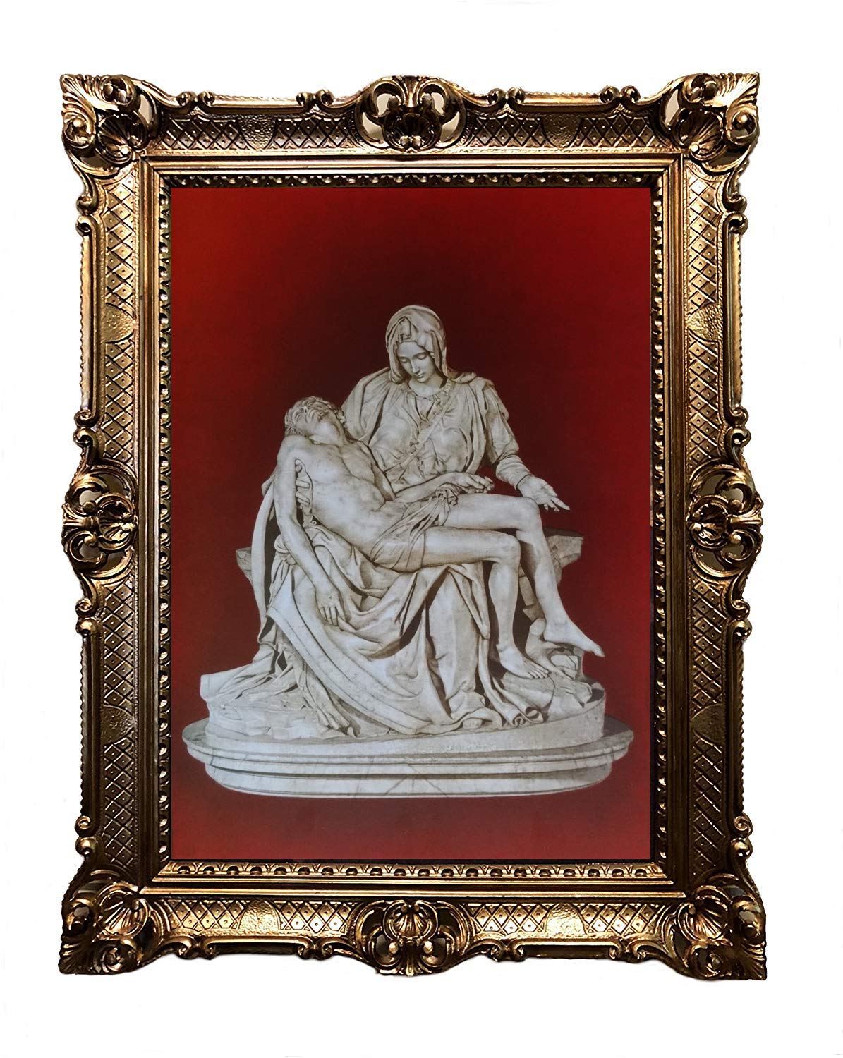 PIETA MATER DOLOROSA Antik Barock Rahmen Barockrahmen mit Bild Wandbild 70x90cm Kunstdrucke Gemälde Religiöse Bilder Kunst von Heiligen Heiligenbild Retro Repro für Home Büro Praxis Café 58B
