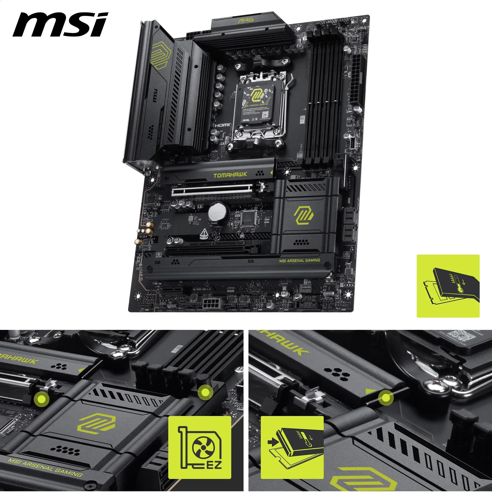MSI MAG B850 TOMAHAWK WIFI Scheda madre, ATX - Supporta processori AMD Ryzen 9000/8000/7000, AM5-80A SPS VRM, DDR5 Memory Boost 8200+ MT/s (OC), PCIe 5.0 x16, M.2 Gen5, Wi-Fi 7, 5G LAN
