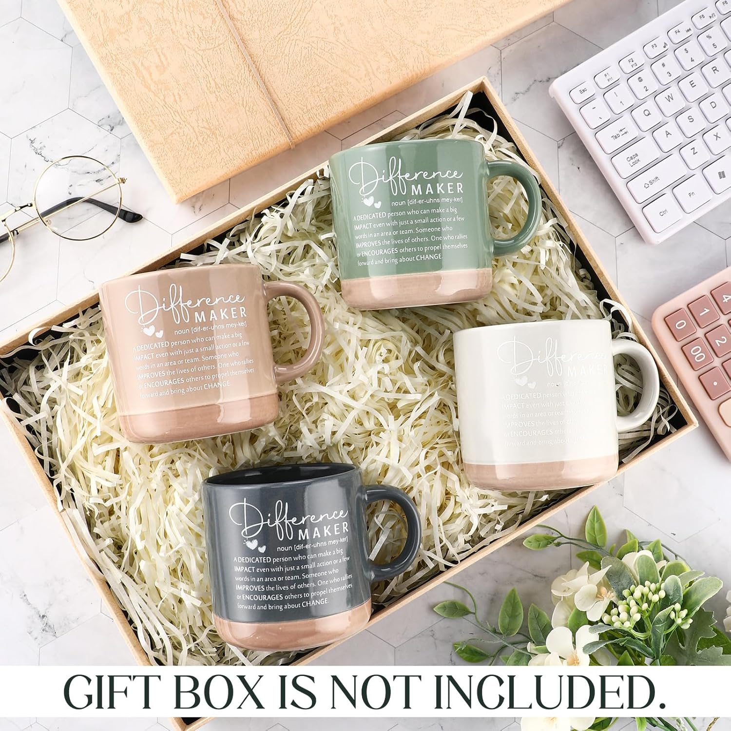 Didaey 4 Pcs Employee Appreciation Gifts Bulk 12oz Inspirational Ceramic Coffee Mug Thank You Gifts for Volunteer Lab Week Secretary Day Teacher Nurse(Boho Colors,Difference Maker)