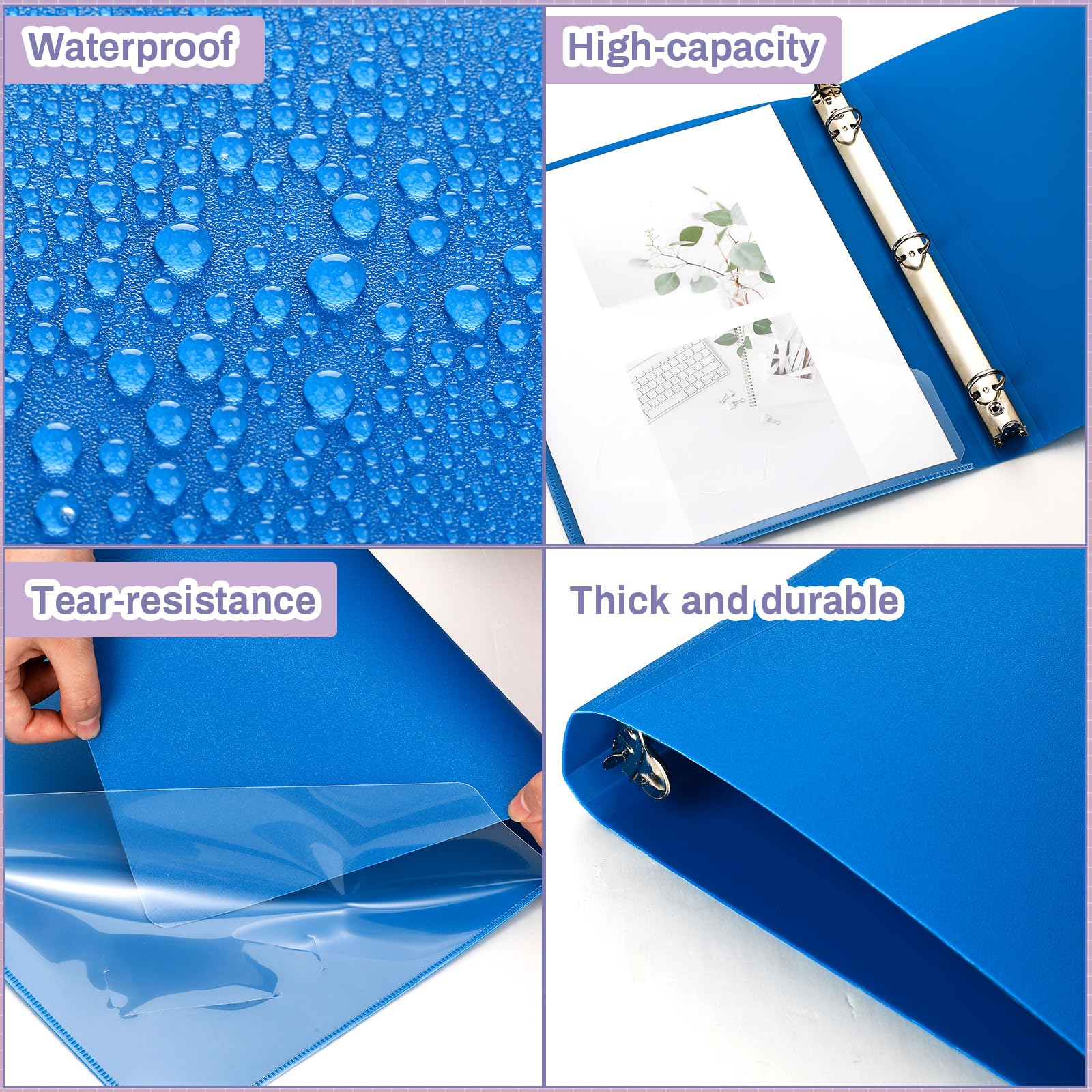 CHENGU 12 raccoglitori da 2,5 cm, 3 anelli, contengono 200 fogli di carta da 2,5 cm, in plastica, con tasca, rotondi, 3 anelli, per scuola e ufficio (colore scuro)