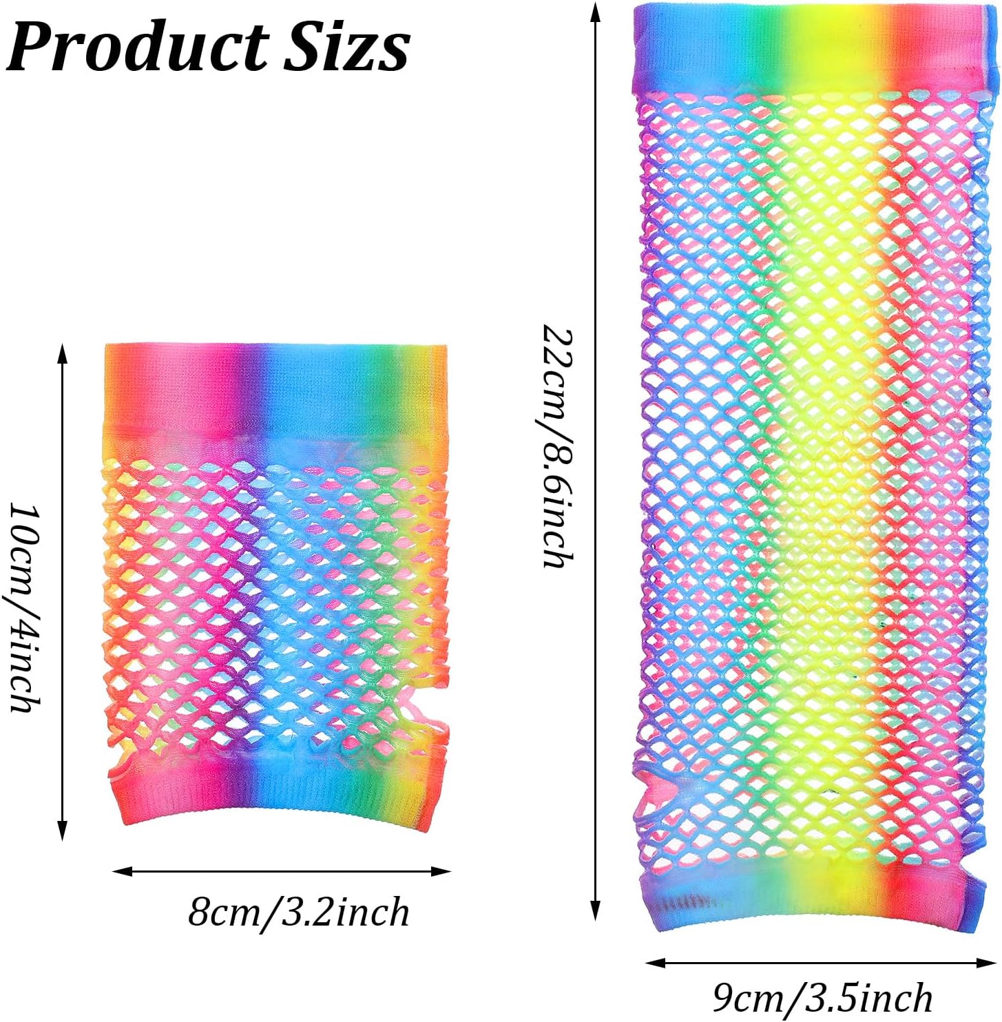 2 Pairs Stretchy Mesh Fishnet Fingerless Gloves Rainbow Fishnets for Women Girls Theme Party Costume Accessory Halloween