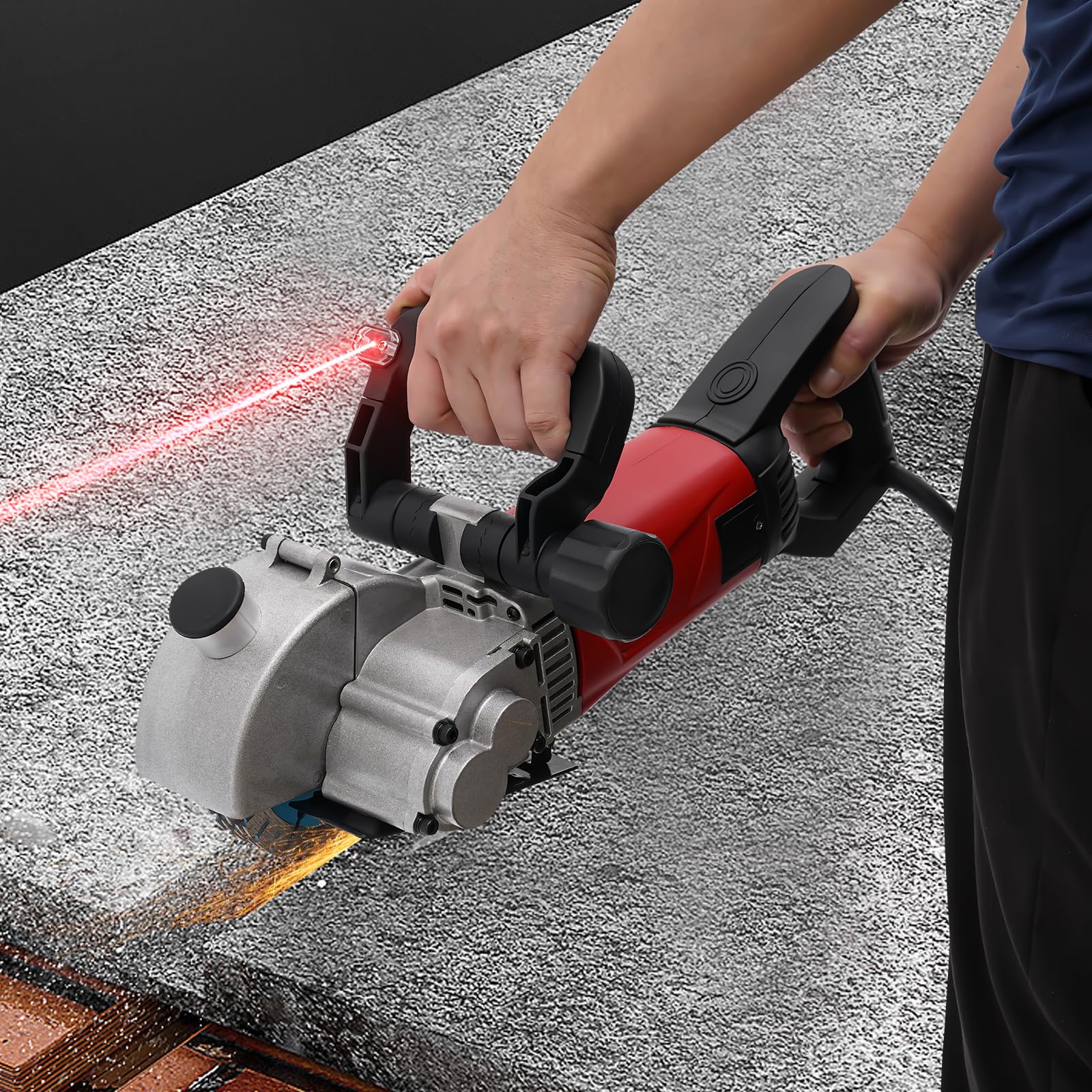 Bruzdownica szczelinowa 2800 W, elektryczna maszyna szczelinowa z laserem, frezarka do betonu, frez do muru, frezarka do ścian, 7000 obr./min, maks. szerokość cięcia 34 mm, maks. głębokość