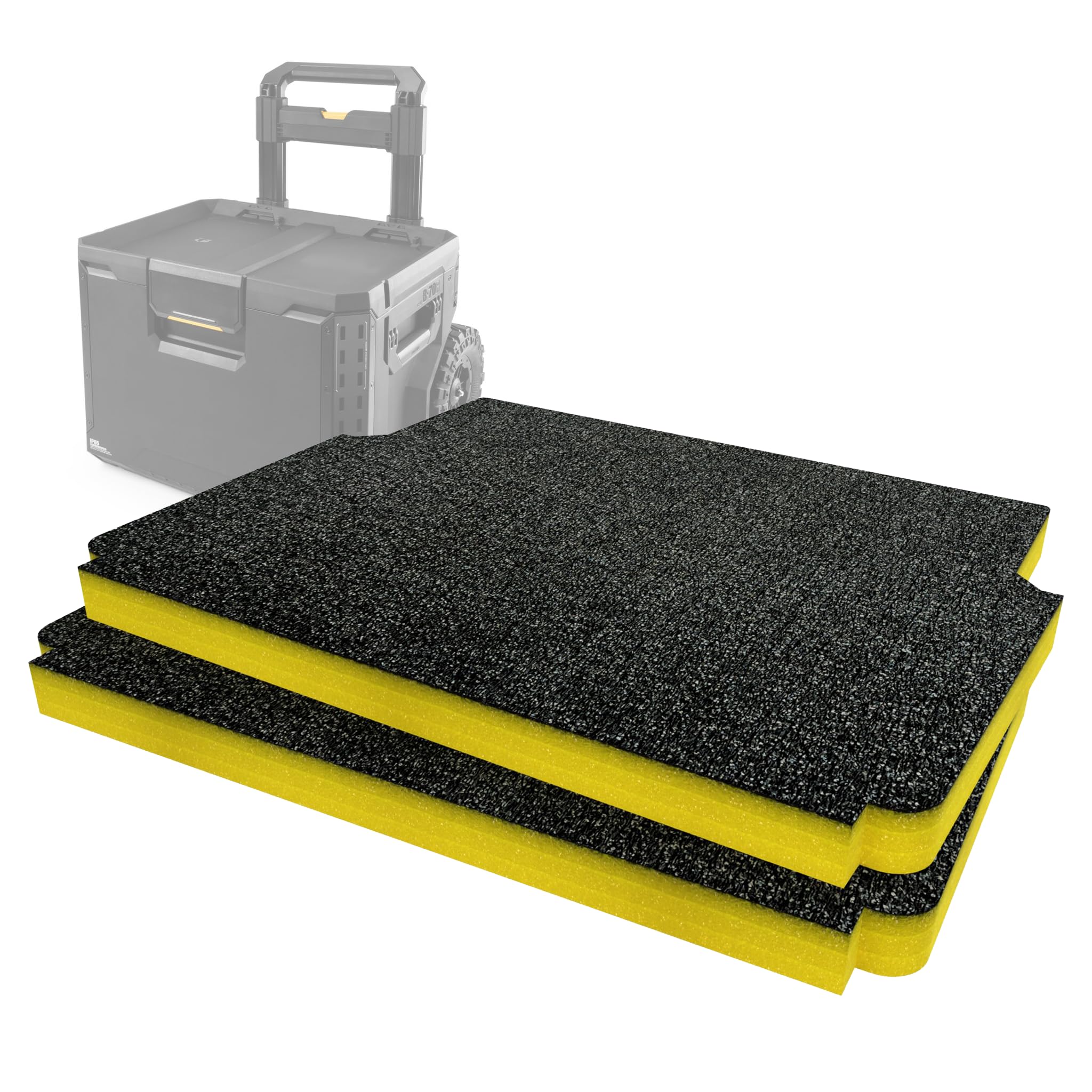 Shadow Foam Paquete de inserción compatible con Toughbuilt® StackTech Rolling Toolbox | Espuma de corte y pelado para organización de cajas de herramientas, Kaizen, 5S (amarillo, 30 mm)