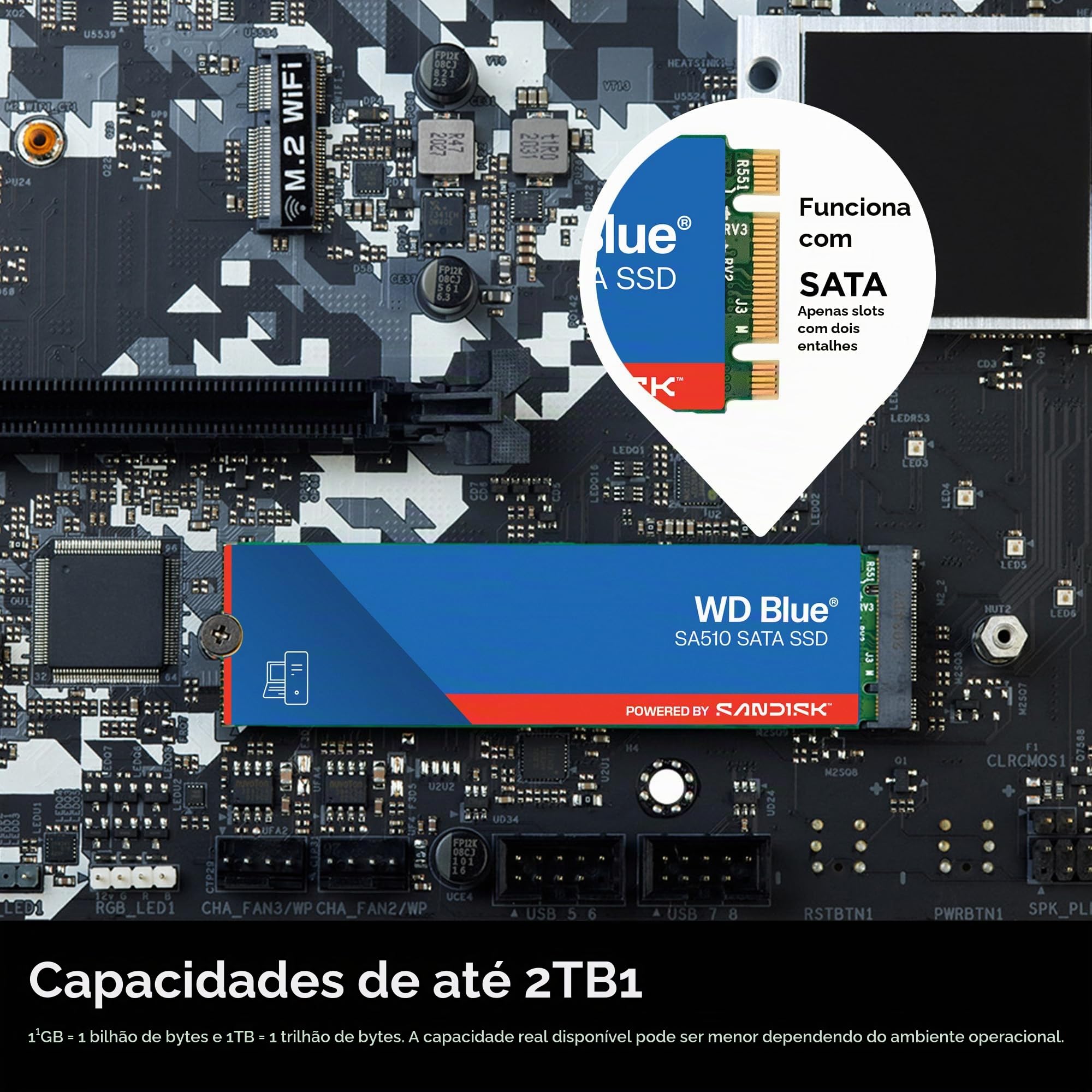 SSD 1TB Western Digital WD Blue SA510, SATA III, M.2 2280, Leitura