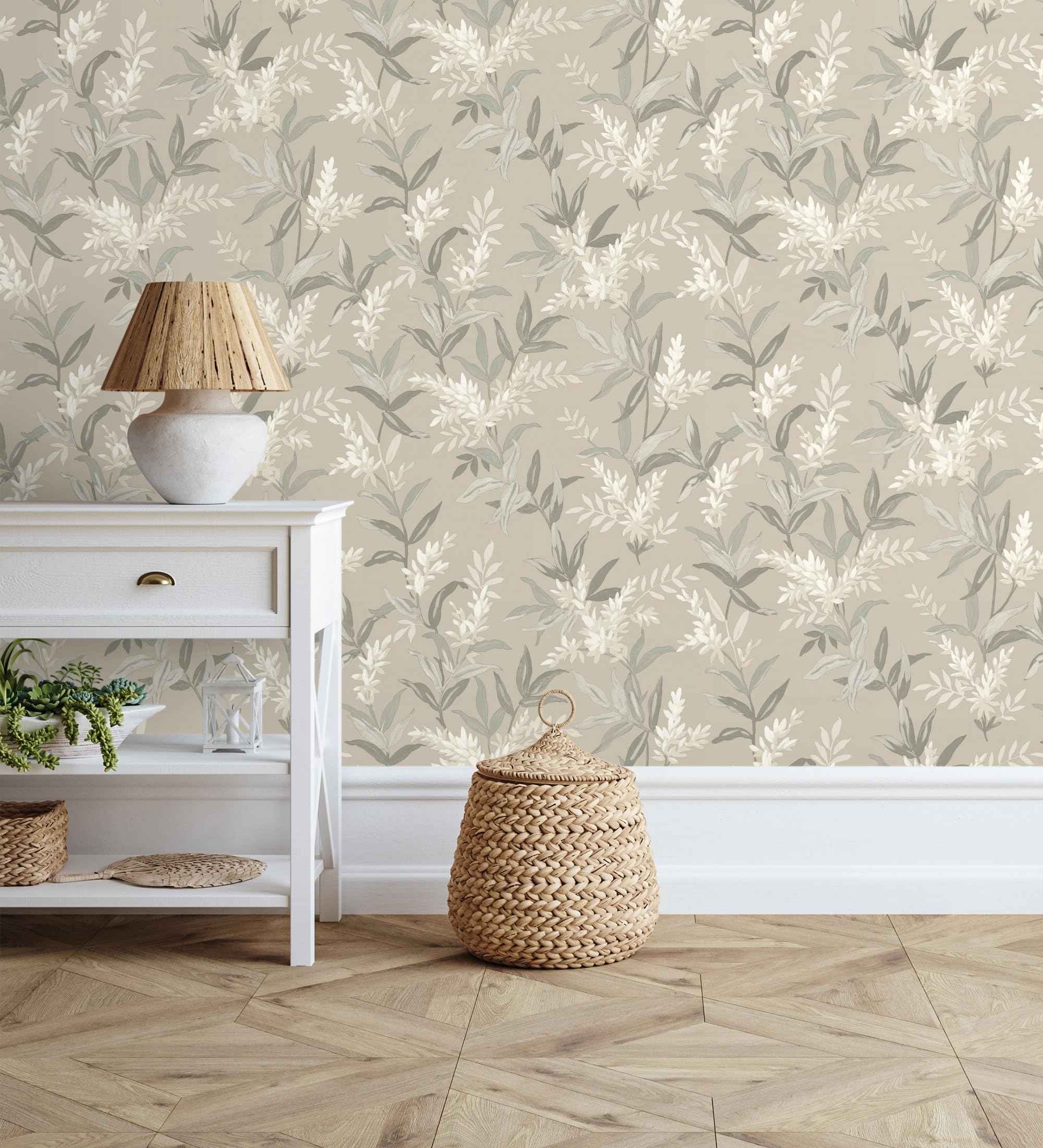 GAULAN 683582 - Papel pintado floral con hojas y ramas elegantes con tonos beige para pared salón dormitorio pasillo comedor - Rollo de 10 m x 0,53 m