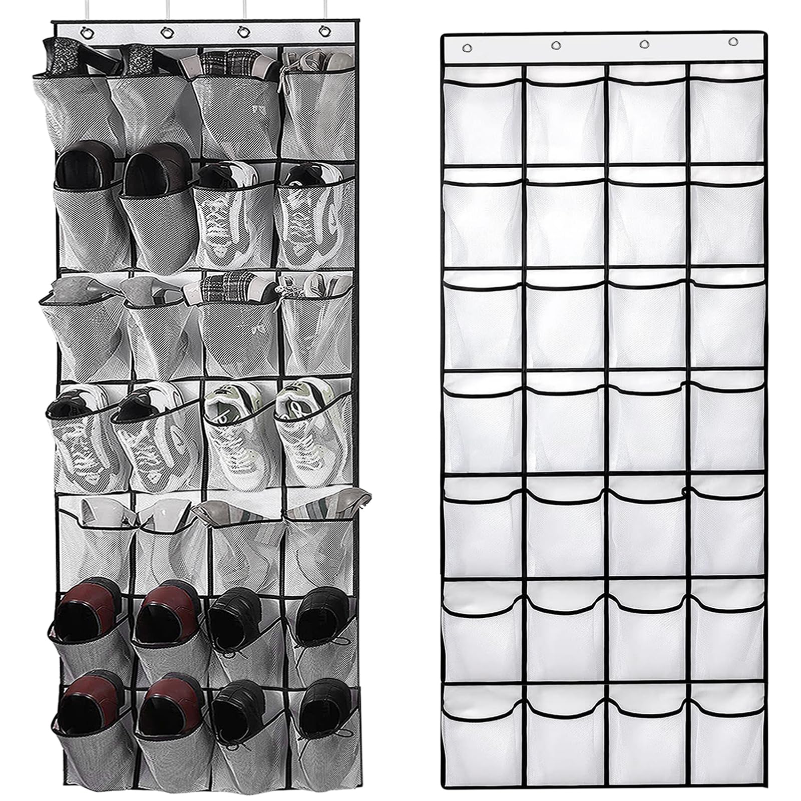 Yunyige 28 Pockets-White Shoe Door Storage, Overdoor Shoe Storage Organiser, Over Door Shoes Rack With 28 Mesh Pockets, Shoes Hanging Storages (White)