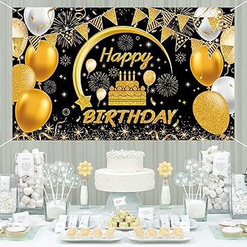 Amazon Co Jp Paready バースデー タペストリー 誕生日 飾り付け 壁掛け 大判 フォトポスター 写真背景 壁飾り Happy Birthday パーティー 飾り おうちスタジオ シンプル おしゃれ 装飾 大人 女の子 男の子 ゴールド おもちゃ