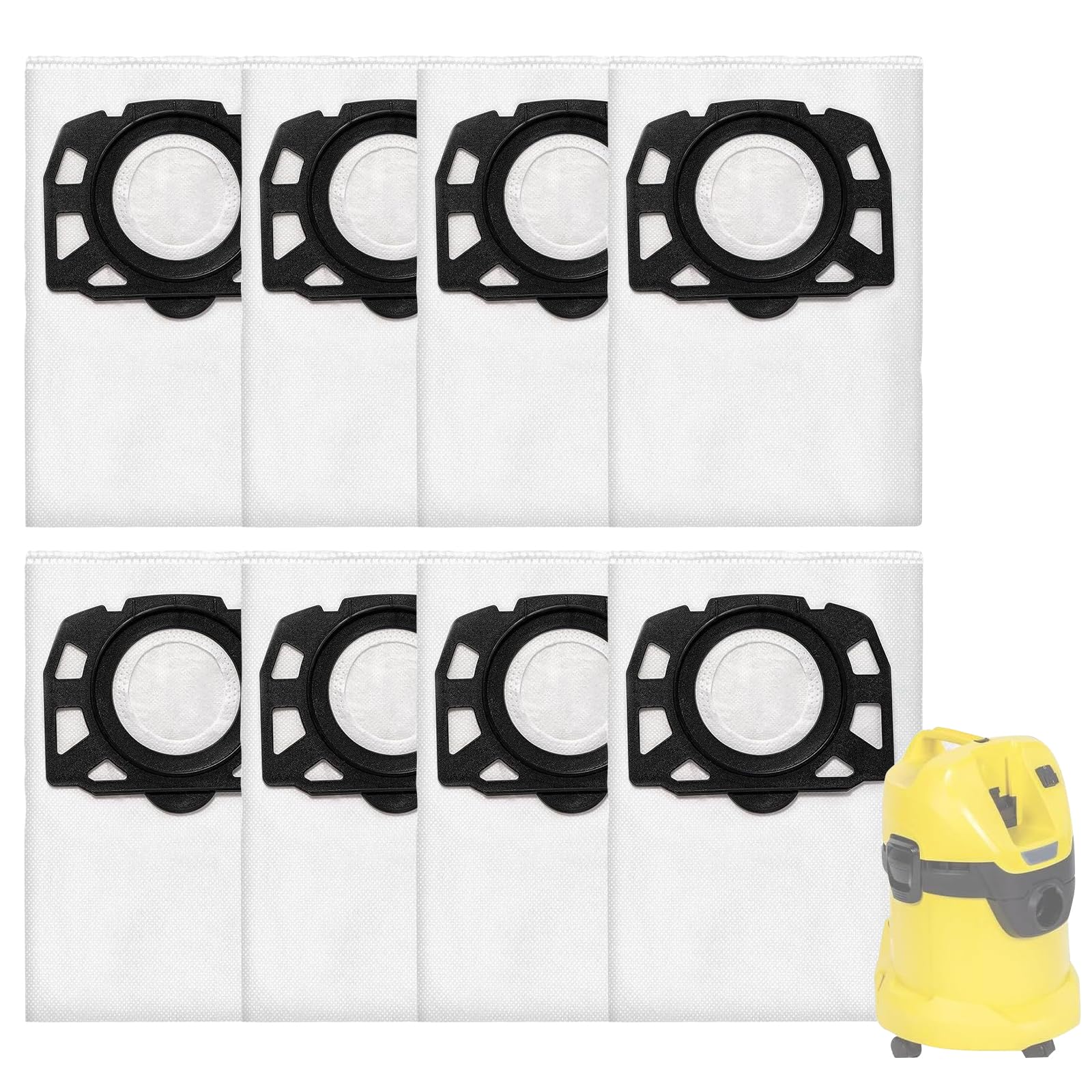 8 Pack Vacuum Dust Bags for Karcher, Durable Leak Resistant Large Capacity Easy Fit, Compatible with WD 2 Plus WD 3 WD 3 KWD 1 D 2 D 3 MV 3 SE 4001 4002, for Home Cleaning Garage Dust (8)