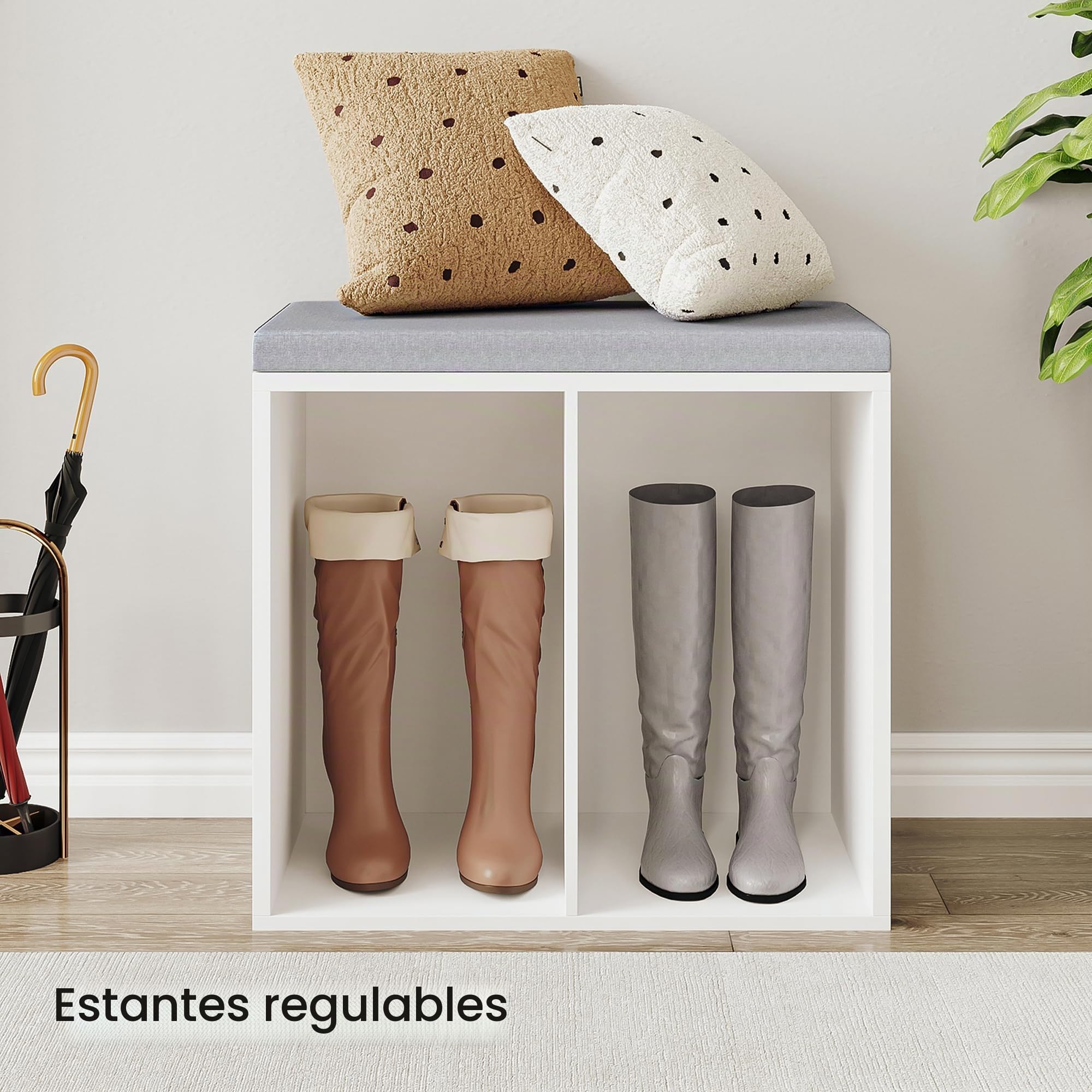 Hzuaneri Banco para Zapatos, Repisa para Zapatos, Armario de Almacenamiento, 6 Compartimentos, con Cojín, para Entrada, 30 x 60 x 52,7 cm, Blanco SB09903X