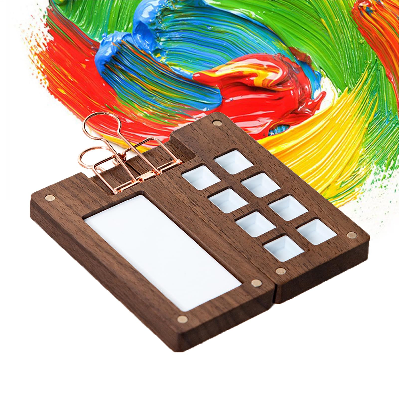 Paleta portátil para pintar sin manchas en viajes con bandeja de madera