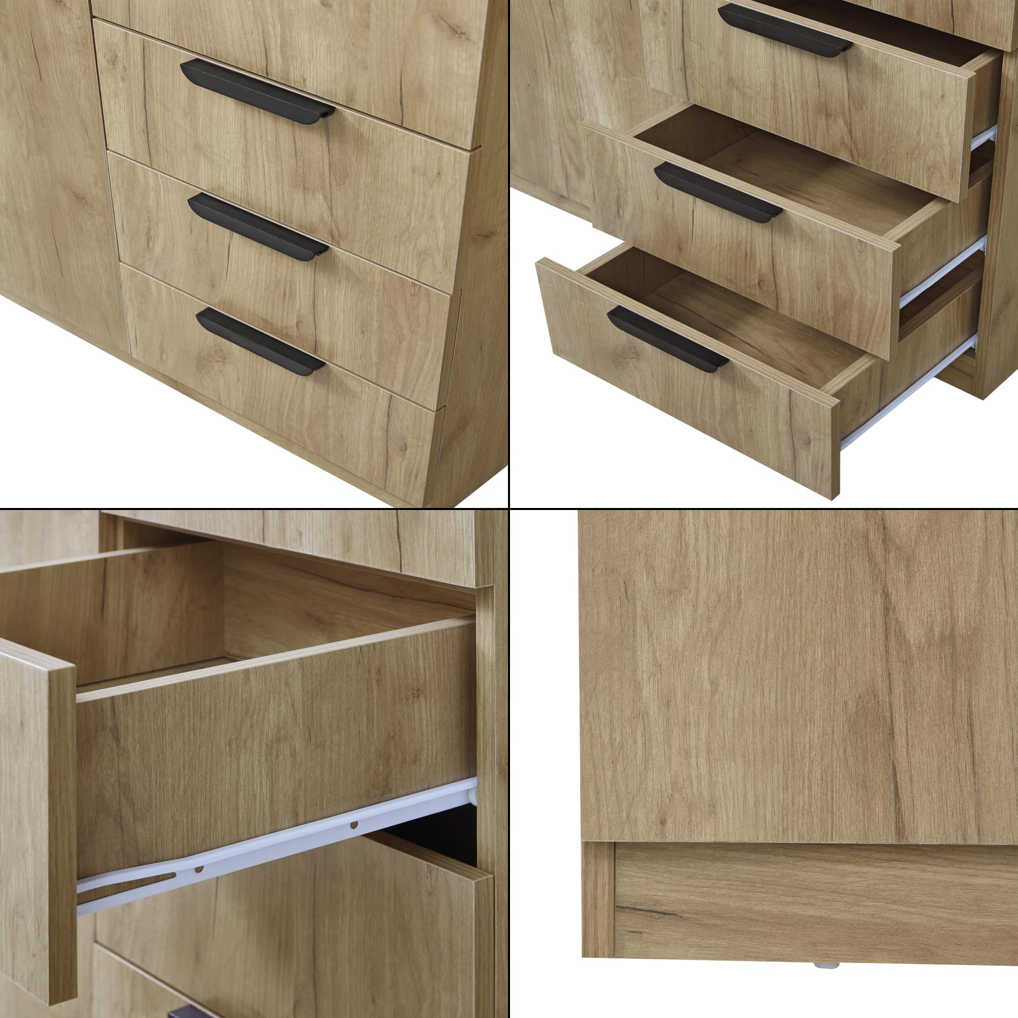 [en.casa] Armario Dormitorio Eiselfing Armario Ropero Clóset con 2 Puertas 1 Perchero 4 Compartimentos 3 Cajones para Dormitorio Vestidor MDF 176 x 80 x 52 cm - Efecto Roble
