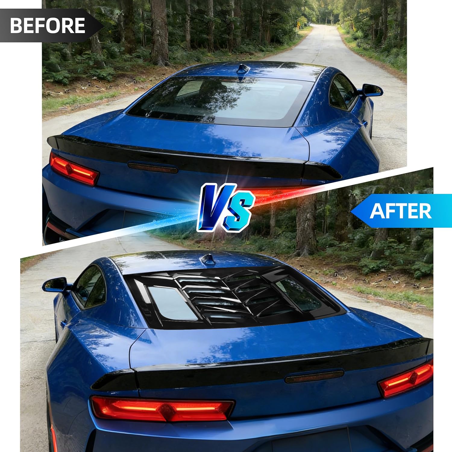 Rear + Side Window Louvers Compatible with 2016-2022 Chevrolet Camaro Windshield Sun Shade Cover Vent Scoop All Weather ABS (Glossy Black)