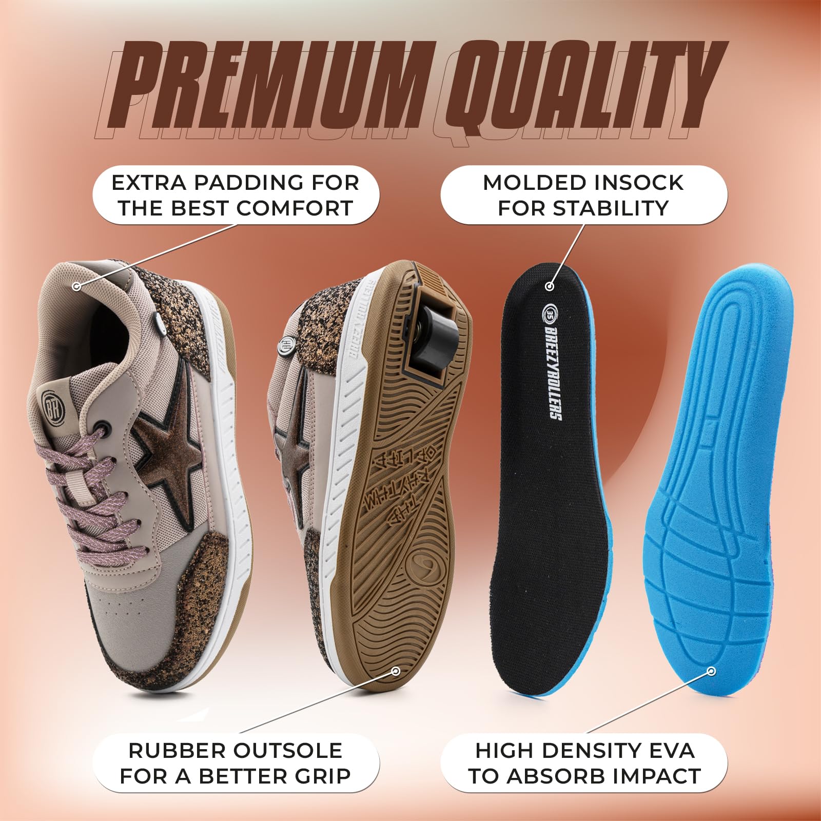 Breezy Rollers Zapatos con Ruedas para Niños | Zapatillas-Patines Infantiles | De Zapatos Callejeros a Patines en Segundos | Sistema de Clic Patentado | Zapatillas con Ruedas para Niñas y Niños