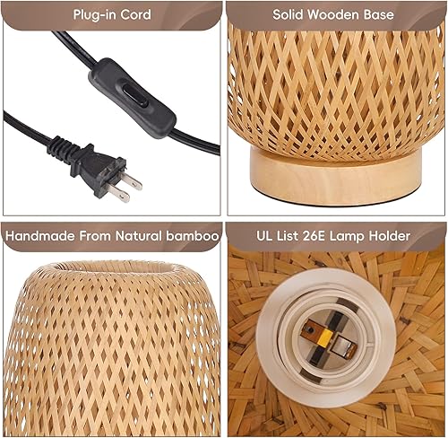 Miniatura 4 de Lámpara de mesa de ratán para dormitorio, lámpara de noche de bambú bohemia, pequeña lámpara de mesa de noche de mimbre para sala de estar,