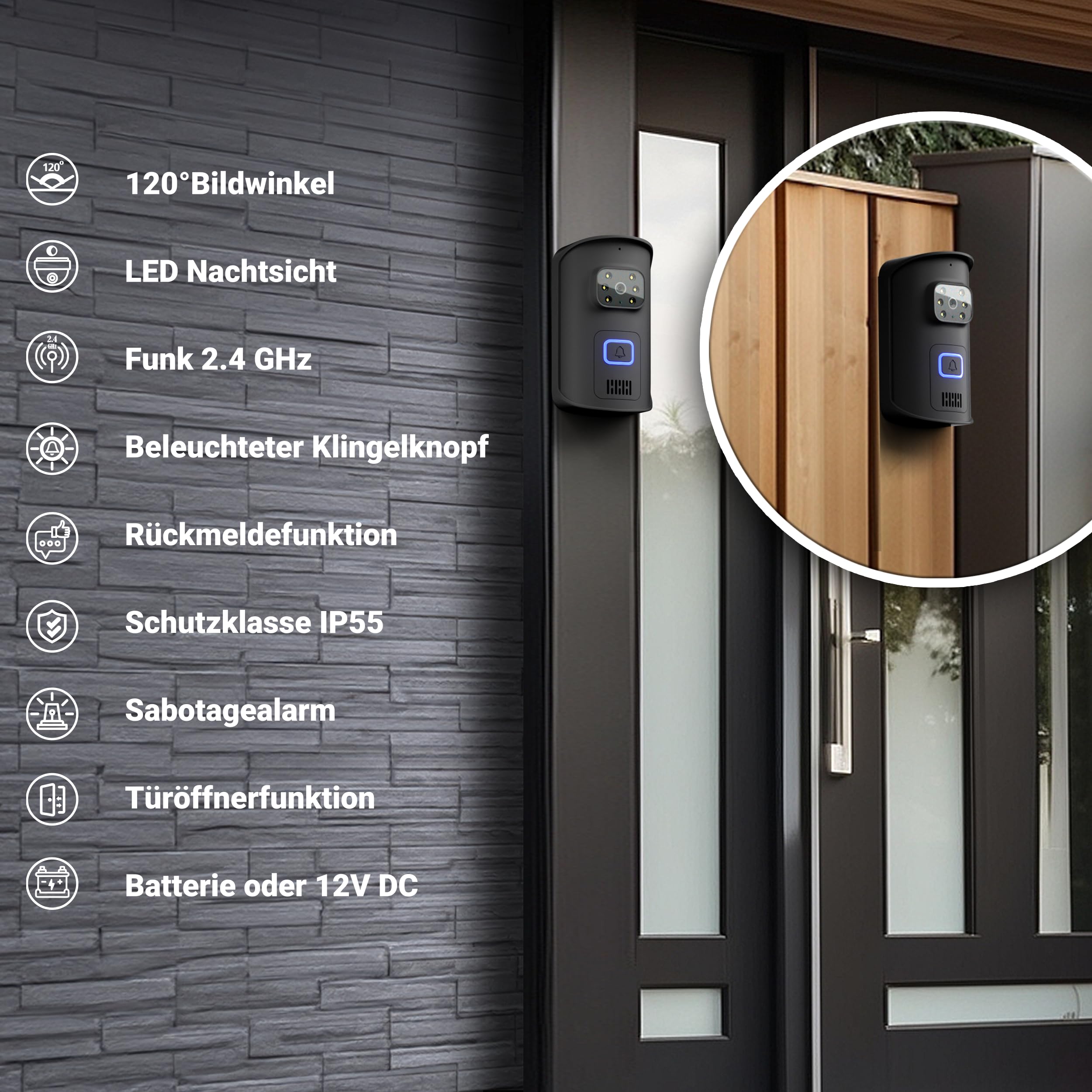 Goliath® Funkklingel mit Kamera & Gegensprechanlage [MIT Monitor] - Türklingel mit Kamera & Monitor - Doorbell Camera - Video Sprech - & Klingelanlage mit Türöffner - Videotürklingel ohne Kabel