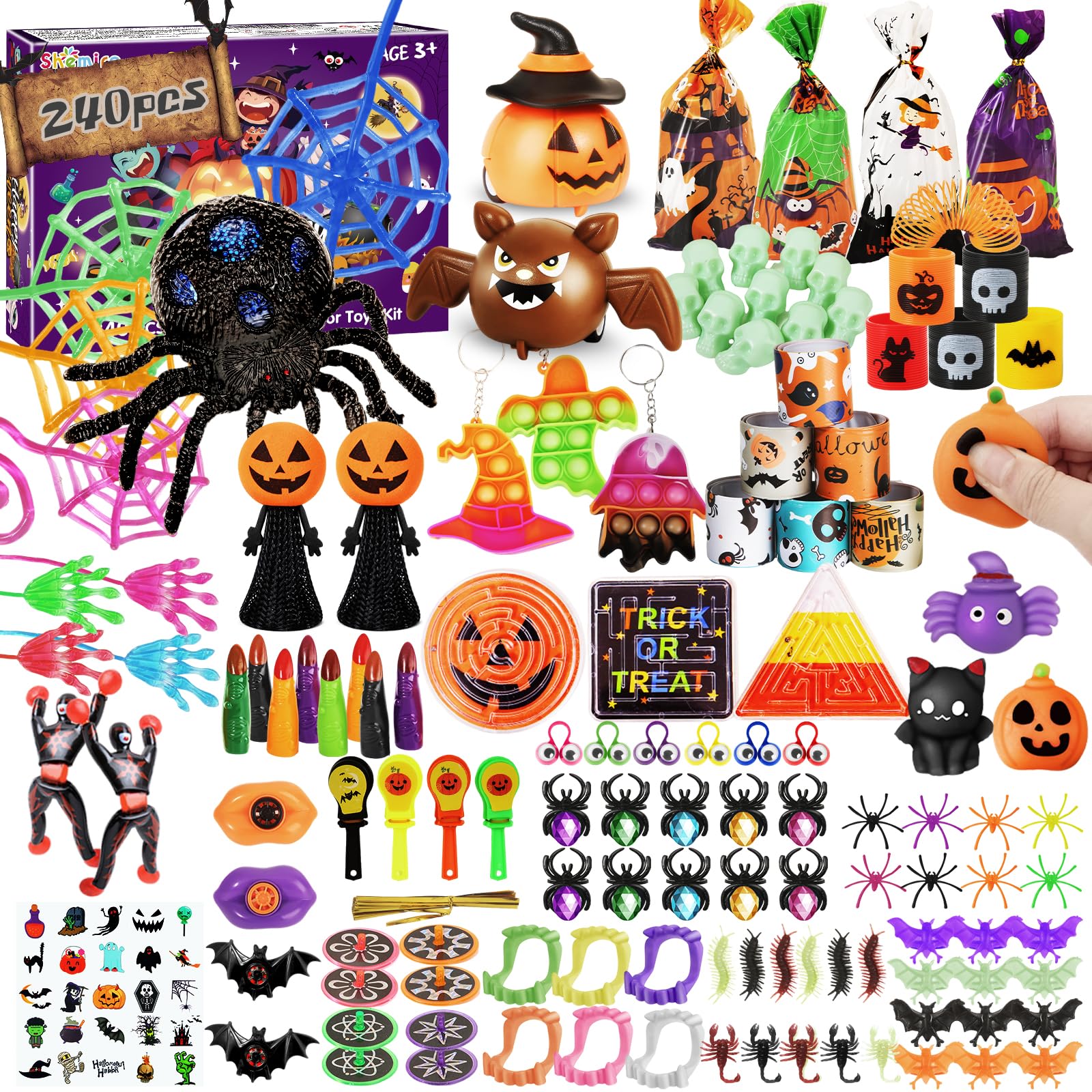 Shemira 240pcs Halloween Party Favors for Kids, Halloween Toys Treats Gifts For Kids, Fidget Toys Bulk, Halloween Goodie Bags Stuffers, Halloween School Classroom Carnival Prizes, Treasure Box Toys