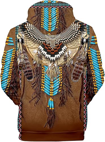 Vista 3 de WENKOMG1 Sudadera con capucha con estampado étnico para hombre, manga larga, para invierno, otoño, estilo indio americano, estilo nativo