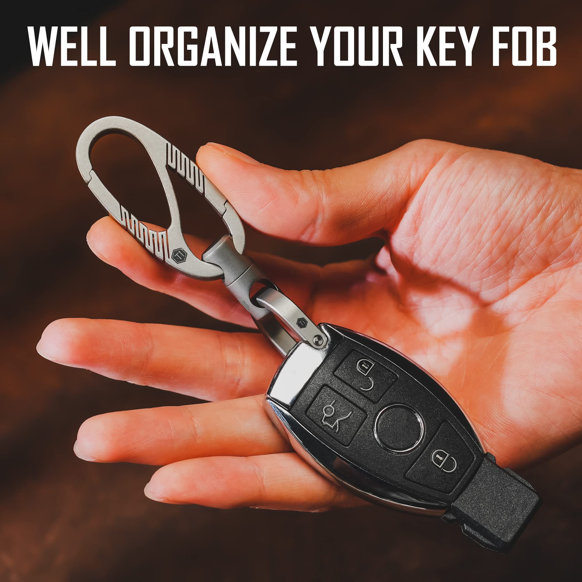 KeyUnity Clip portachiavi con moschettone in titanio, organizer per portachiavi titanio EDC a sgancio rapido a doppio cancello per uomini e donne