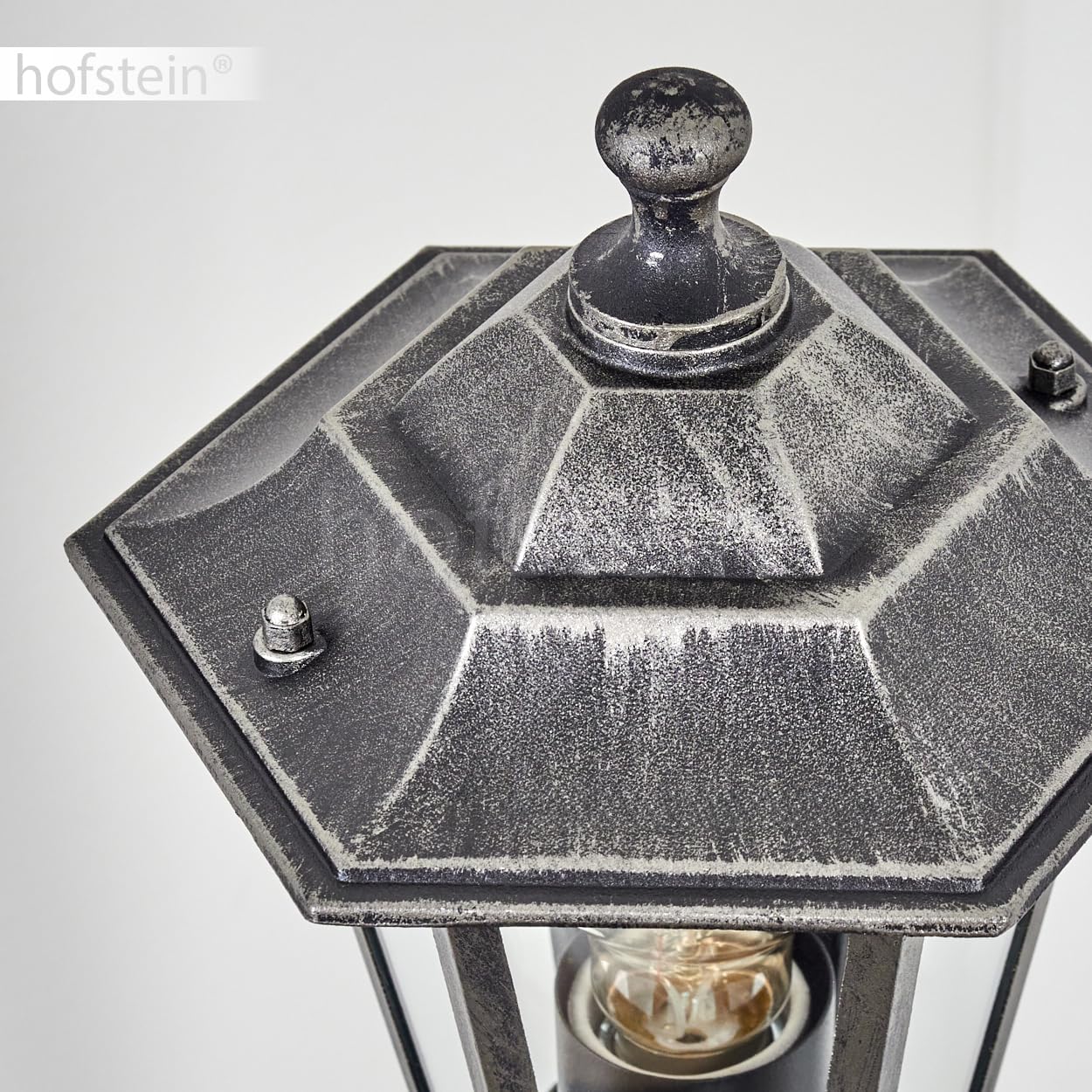 Lampa zewnętrzna Loria, lampa drogowa z czujnikiem ruchu z metalu/szkła w kolorze czarno-srebrnym/przezroczystym, lampa zewnętrzna o wyglądzie antycznym, 107 cm, lampa ogrodowa, oświetlenie ogrodowe