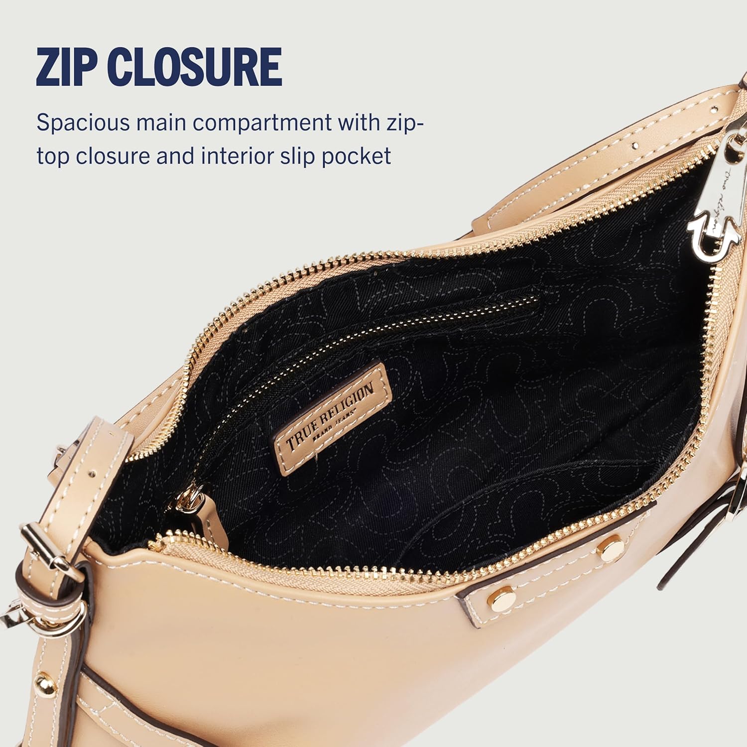 True Religion Shoulder Bag, Smooth Belted Purse with Chain Handle, Adjustable Strap and Gold Hardware - Image 6