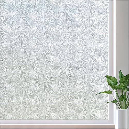 Miniatura 1 de Ginkgo Biloba - Película de privacidad para ventana de vidrio esmerilado, adhesivos estáticos, adhesivo decorativo para ventana de baño, bloqueo de