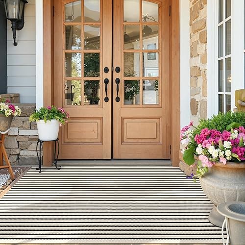 Miniatura 10 de Collive Alfombra de rayas blancas y negras para exteriores, 27.5 x 43 pulgadas, lavable en capas para puerta de Halloween, alfombra de porche