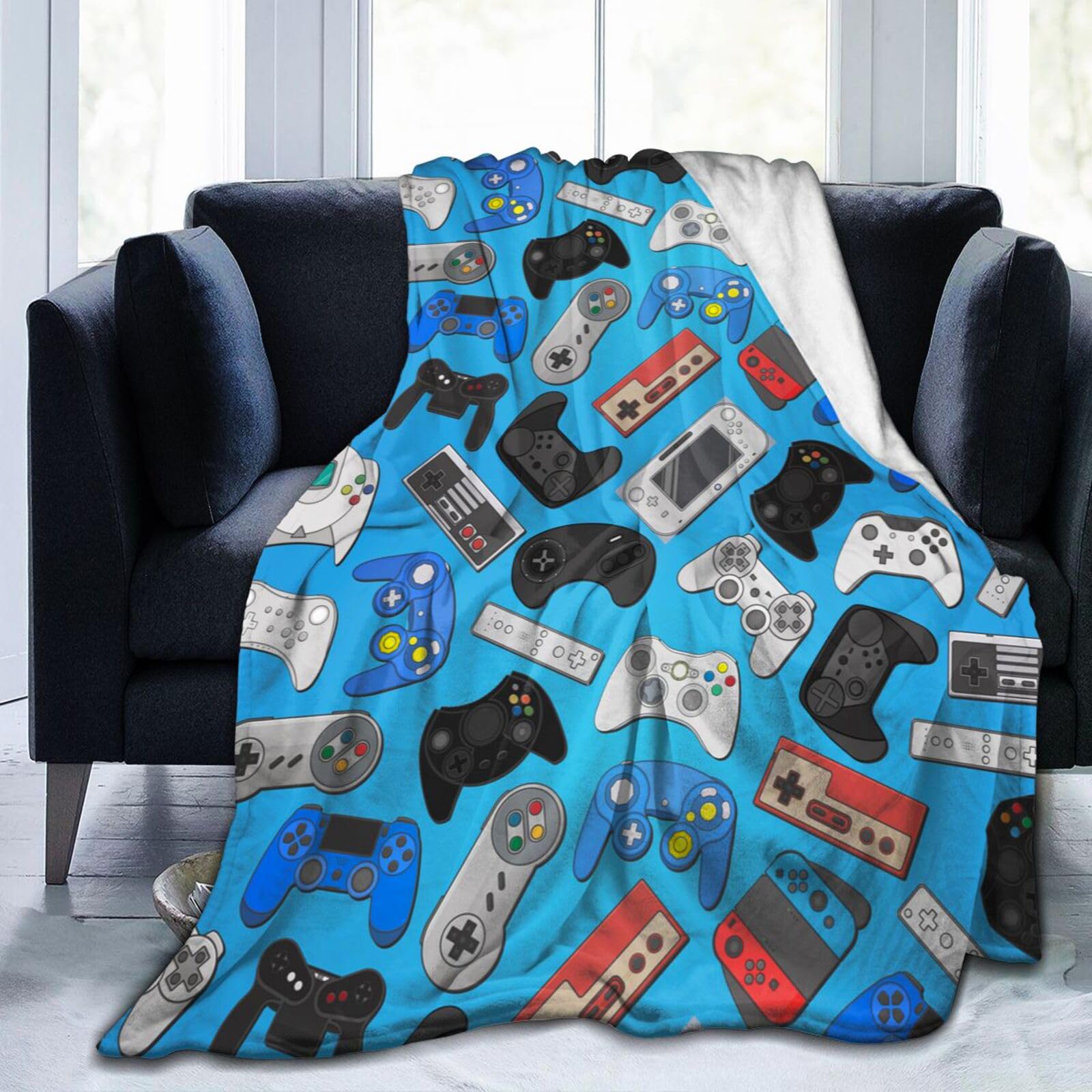 Game Video Gamer Gaming Pattern Throw Blanket Soft Bed Bedding Warm Cozy Plush Flannel Fleece Blankets Gifts for Boys Teens Men, Sofa Couch Bedroom