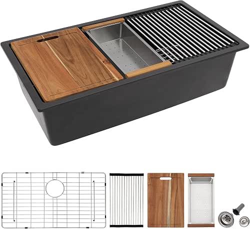 33"x19" Granite Composite Kitchen Sink - Undermount Ledge Workstation Matte