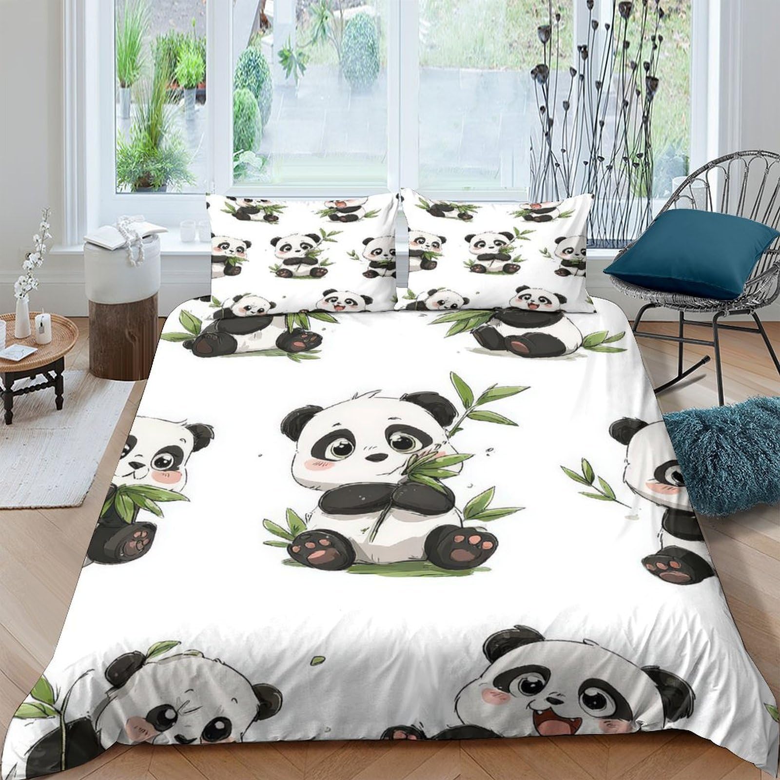 Ctjqhvkz Style-9 3D Printed Cute Panda Fitted Sheet Microfiber Soft Non-Slip Cartoon Bamboo Mattress Cover For Bedroom Guest Room Decor Single（135X200cm）