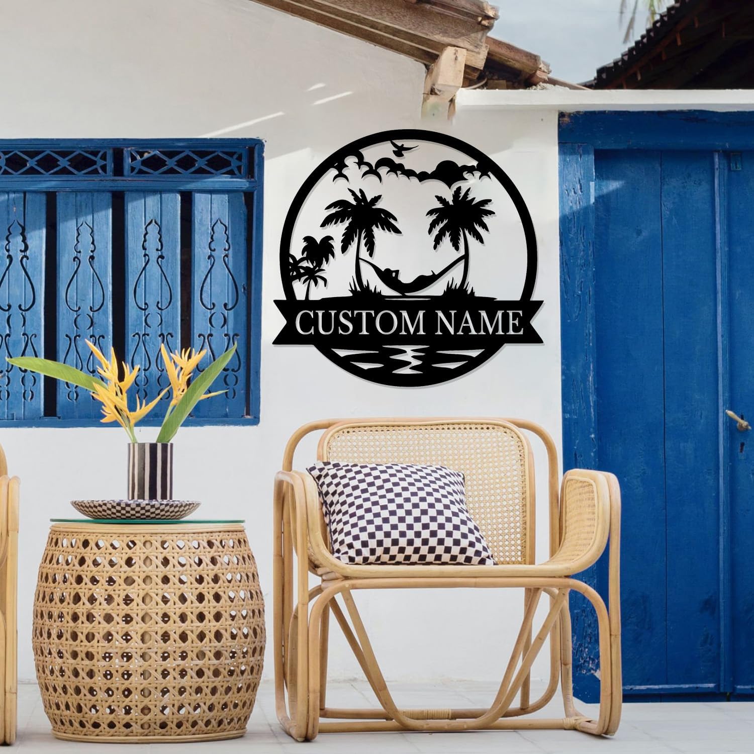 Custom Palm Tree Wall Art, Tropical Personalized Last Name Sign, Monogram For Home Decor, Lake Beach House Decorate for Wedding Gifts (Style-3)
