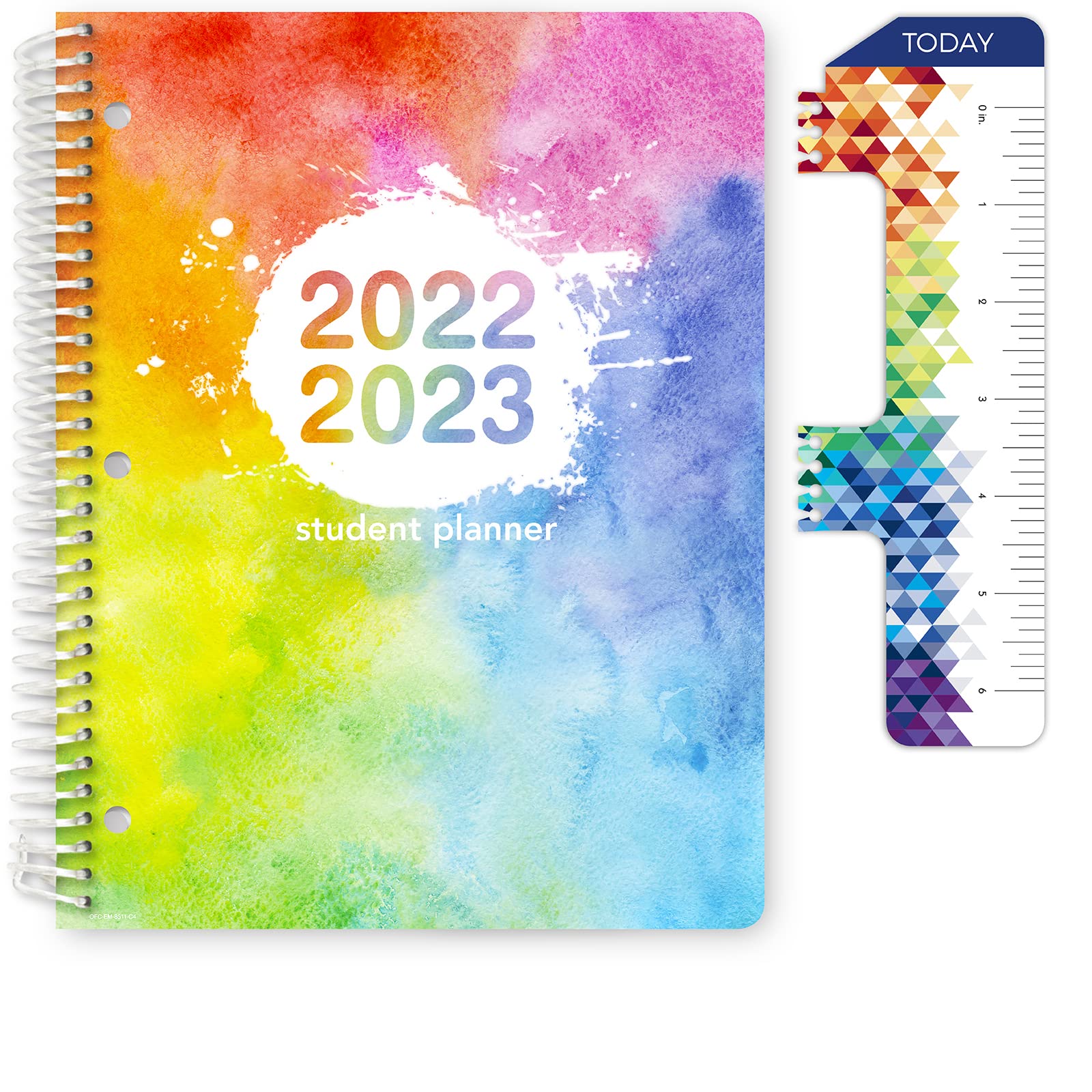 Global Datebooks Dated Elementary Student Planner for Academic Year 2022-2023 (Matrix Style - 8.5"x11" - Rainbow Watercolors) - Includes Ruler/Bookmark and Planning Stickers