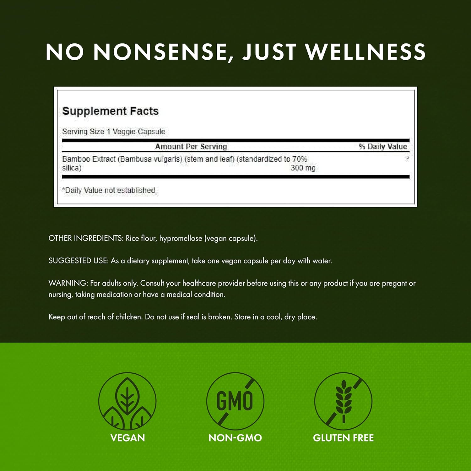 Swanson Bamboo Extract - Natural Hair, Skin and Nails Supplement - 70% Silica Content Supporting Collagen Formation & Bone Growth - (60 Veggie Capsules, 300mg Each) (3 Pack)