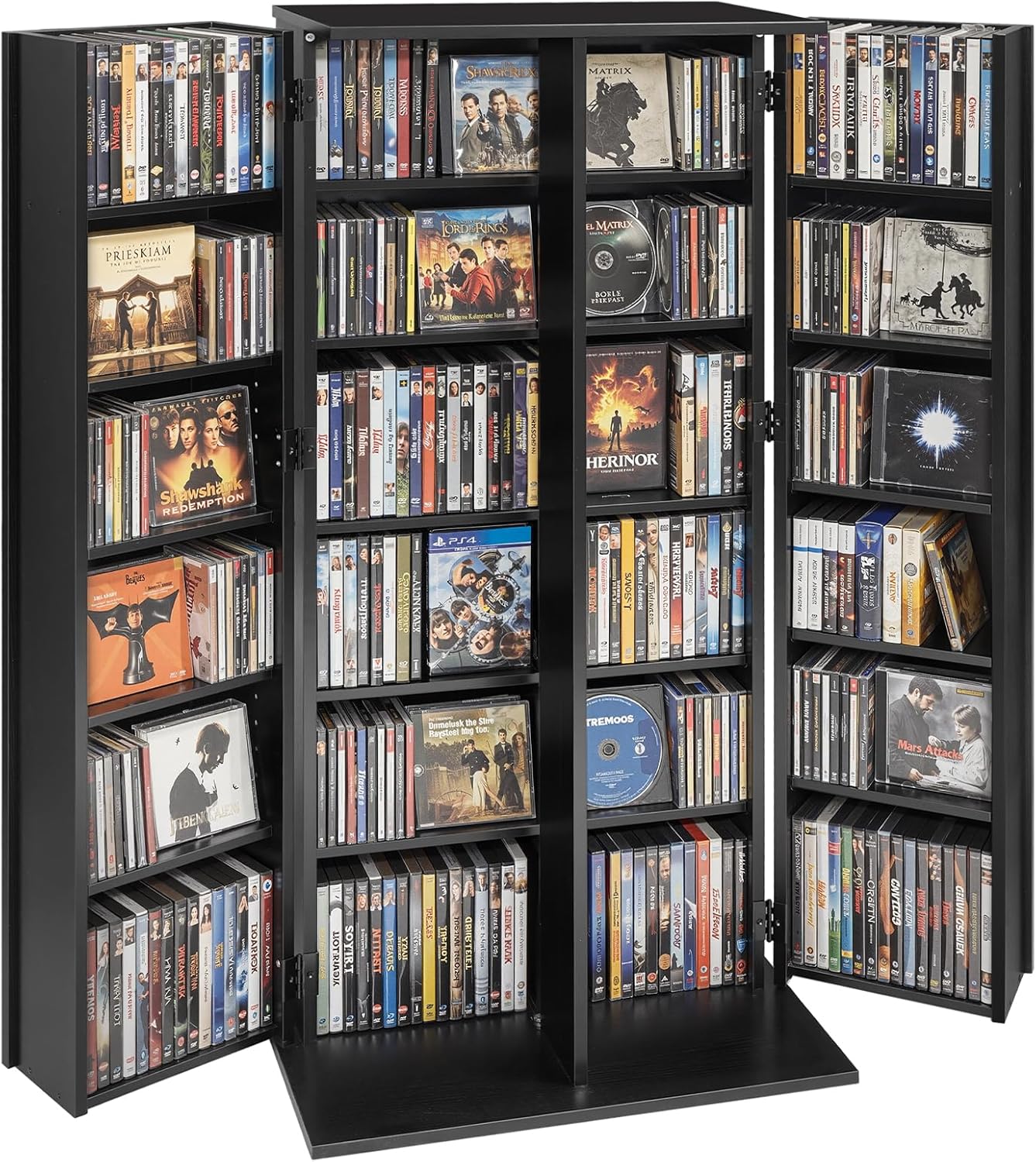 VEVOR Media Storage Cabinet, 6-Tier DVD Shelf Organizer, 24.02 x 14.49 x 50 in Multimedia Storage Organizer for CDs, DVDs, Books, Games, CD Shelf for Living Room, Home Office, Recording Room, Black
