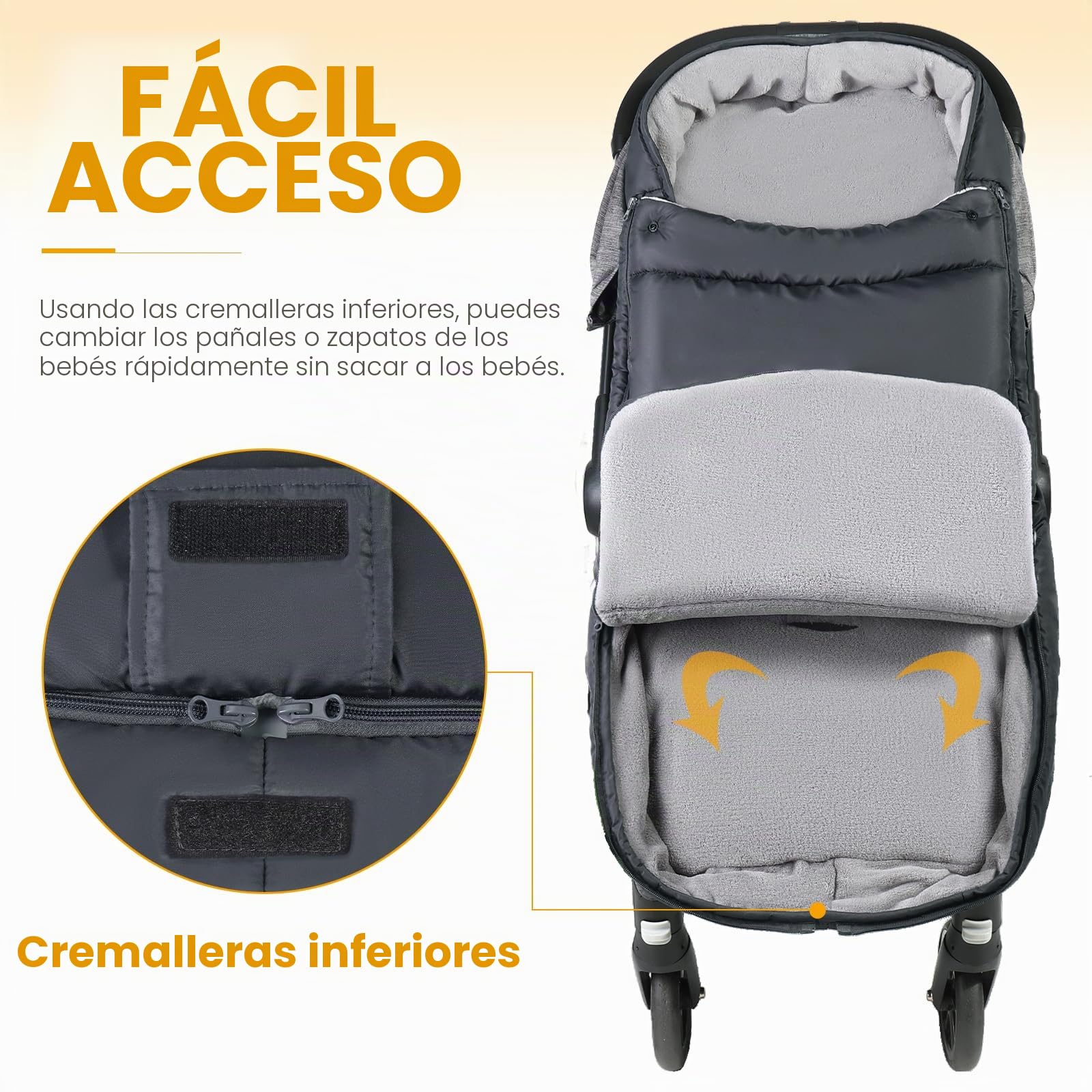 Orzbow Saco Silla Paseo Universal Invierno, Ajustable Saco Carro Bebe con Cremallera y Botones, Impermeable Saco Silla de Paseo con Bolsa de Cordón, Desenfundable, Forro Polar Caliente, Gris Oscuro