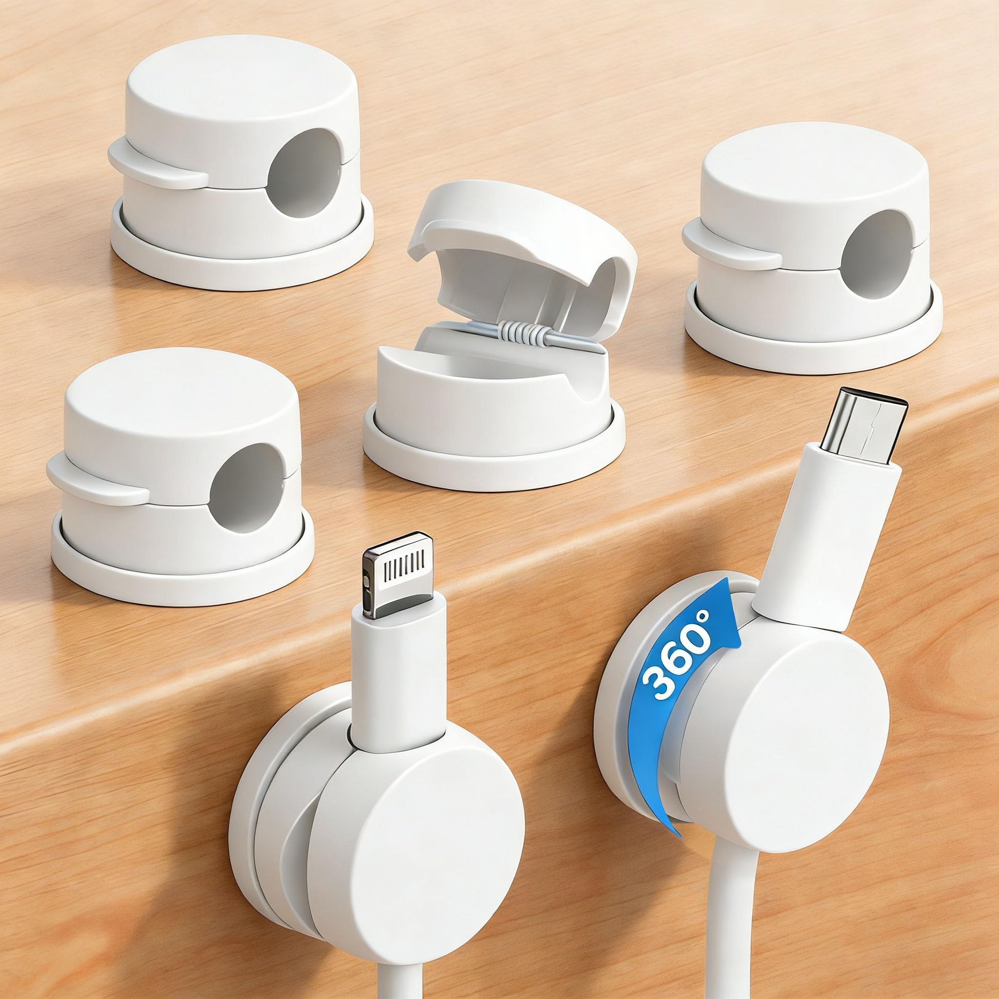 Photo 1 of IHIJHD 6-Pack 360° Rotatable Spring Cable Management Clips (White)