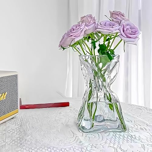 Florero de cristal, florero de forma irregular, floreros decorativos artísticos para ramo, florero moderno para ramo de hogar, jarrón de centro de