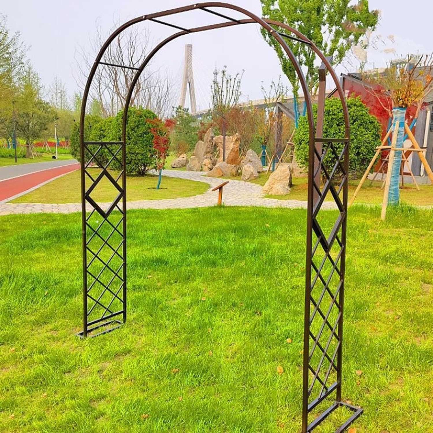 Arche de jardin en métal pour plantes grimpantes et grand treillis bronze