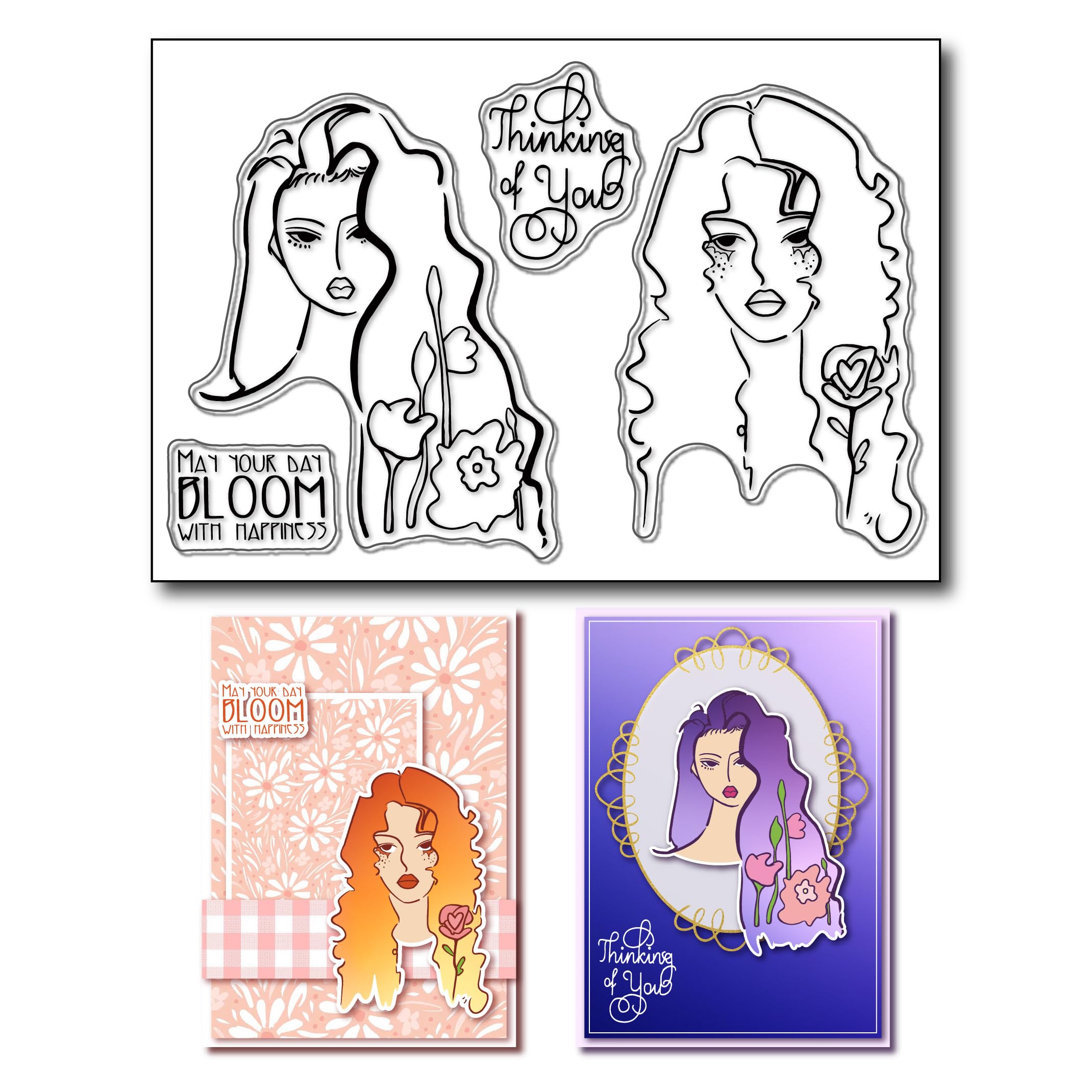 Arbuya Beautiful Women Clear Stamps for Card Making Decoration, Girl Lady Blossom Day Silicone Stamps for Scrapbooking notebooks journaling Photo Album Paper Crafts Decoration