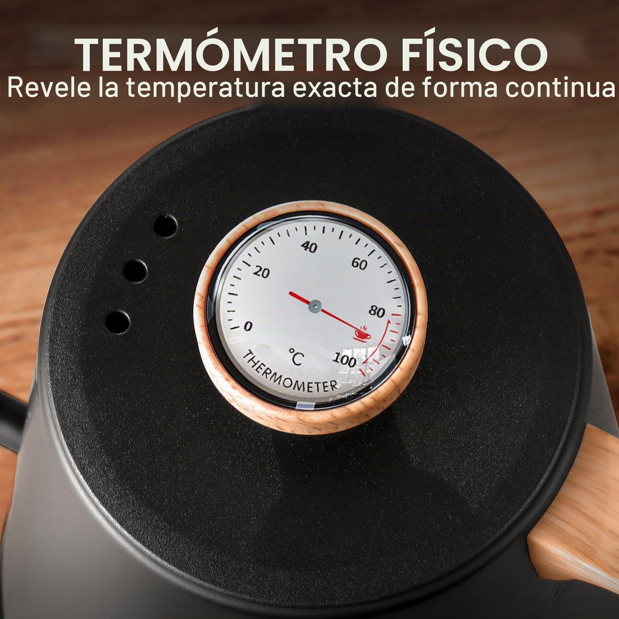DmofwHi Hervidor Eléctrico de Cuello de Cisne de 1L con Termómetro, 1000W Tetera Electrica de Acero Inoxidable, Apagado Automático, Hervidor de Agua Para Café y Té, Negro