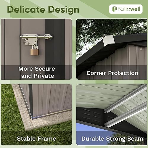 Miniatura 6 de Patiowell Cobertizo de metal de 6 x 4 pies cobertizo de almacenamiento al aire libre con techo inclinado y puerta doble bloqueo cobertizo al aire