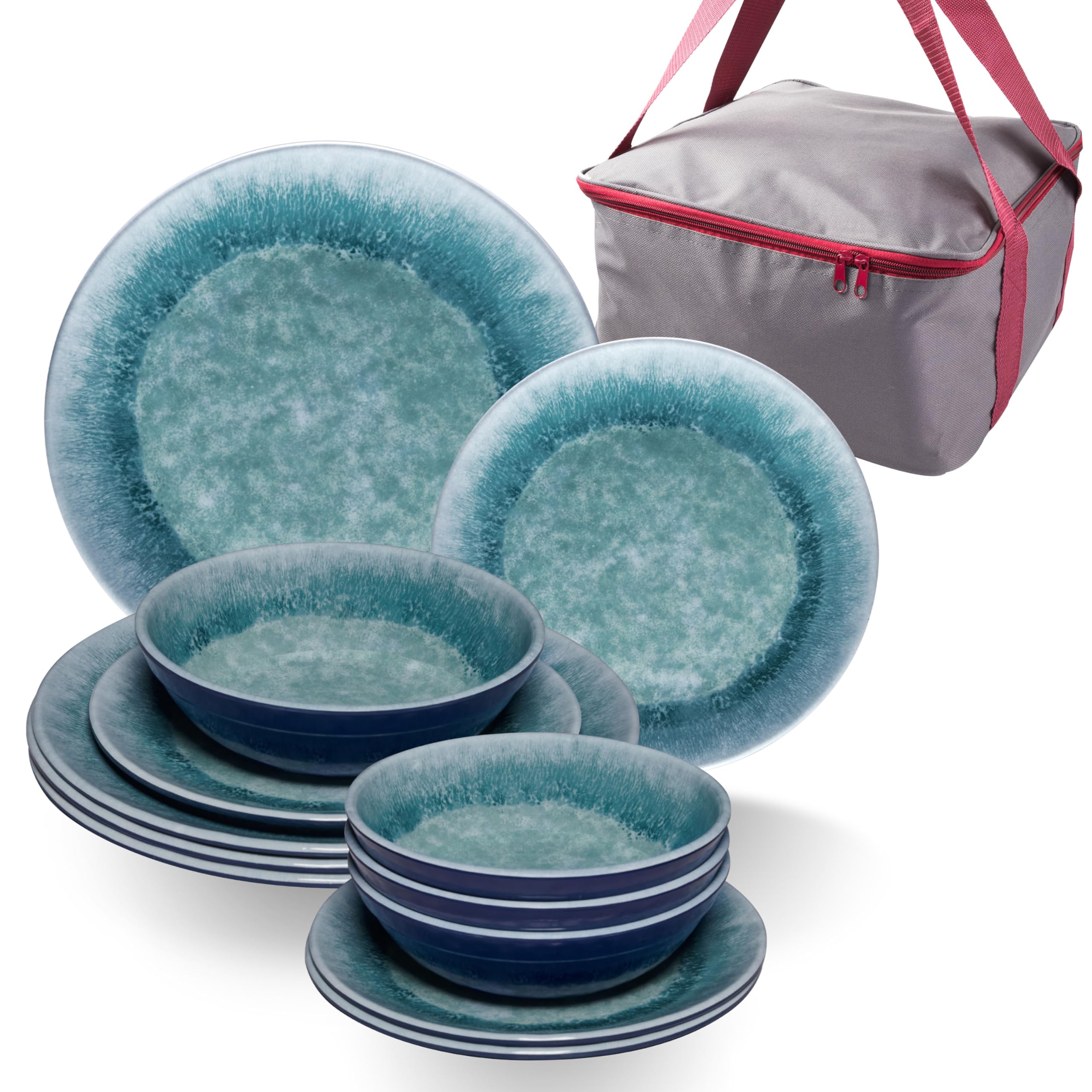 Melamin Camping Geschirr Set für 4 Personen 13 Teile blau Campinggeschirr