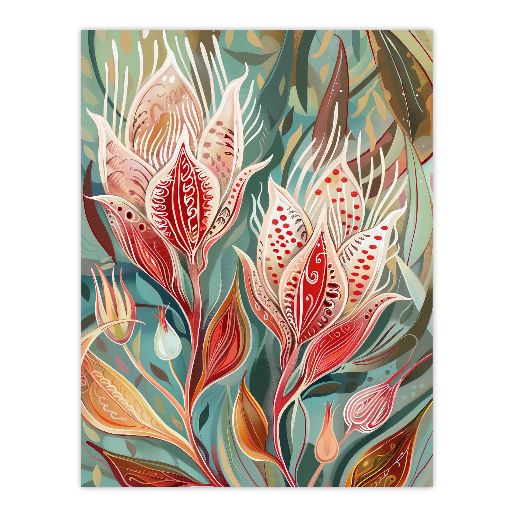 Artery8 Exotic Flower Bloom Patterns Floral Folk Art Living Room Extra Large XL Wall Art Poster Print