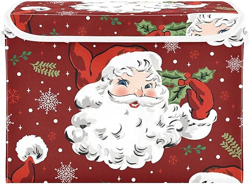 xigua Contenedores de almacenamiento de Papá Noel de Navidad con tapas y asa de transporte, cajas de almacenamiento plegables, contenedores