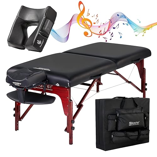 Master Massage Music Montclair Pro - Mesa de masaje portátil de 31 pulgadas, amortiguación de espuma viscoelástica, paneles de Reiki, liberación de