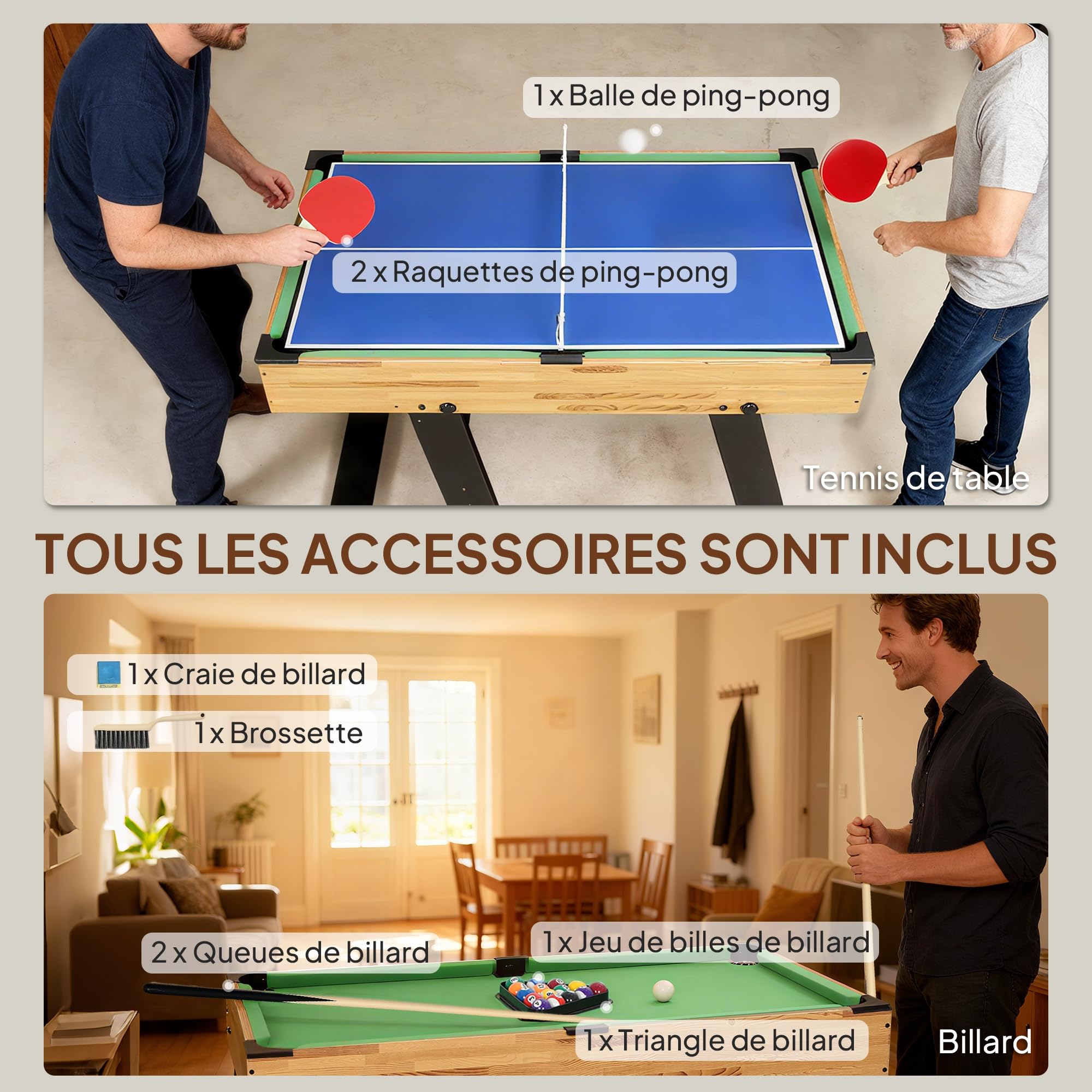SPORTNOW Table Multijeux 13 en 1 Pliable 120 x 106 x 82 cm Noyer Clair