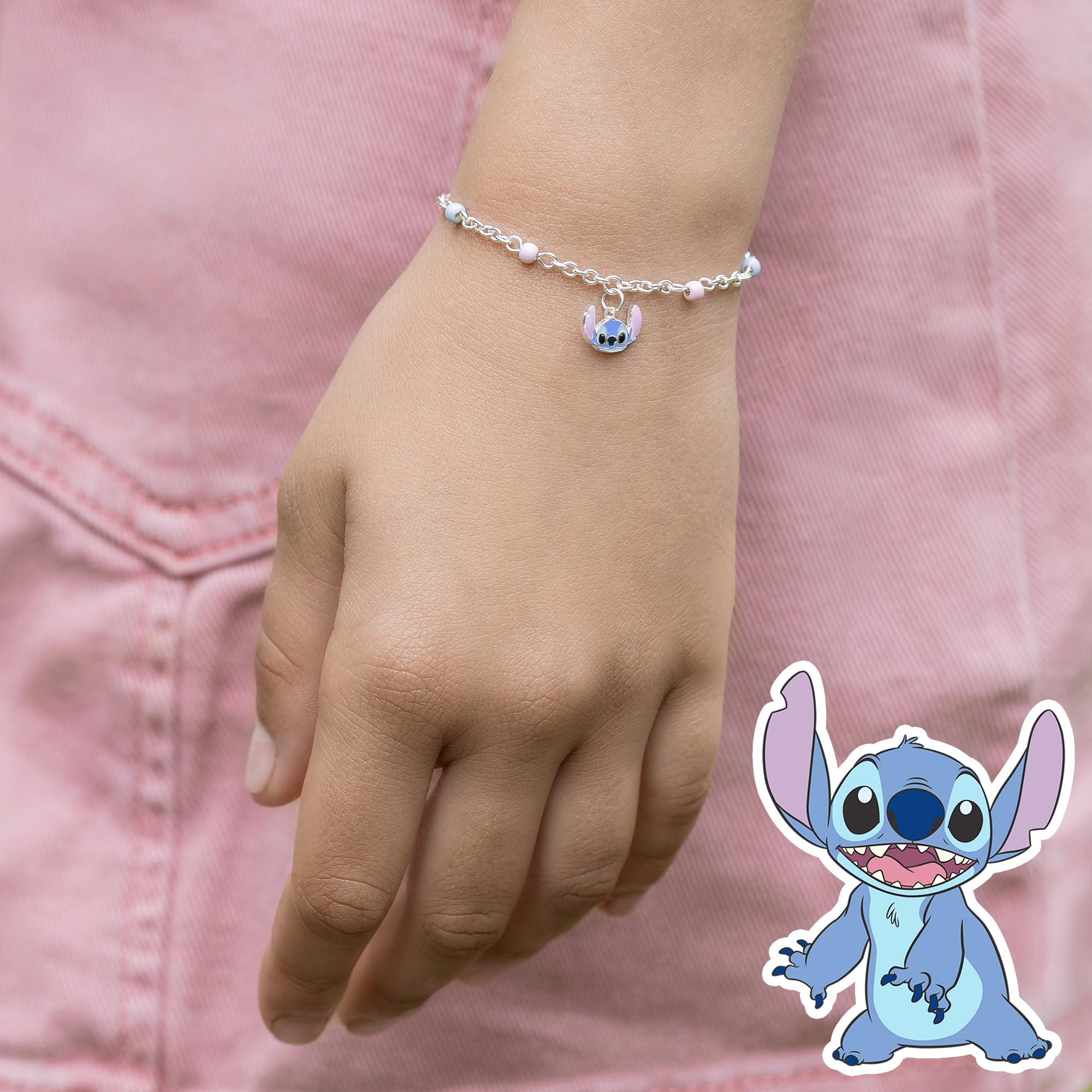 Bracciale in argento Sterling 925 con motivo a punto rosa e blu, taglia unica, in argento Sterling, non è una pietra preziosa