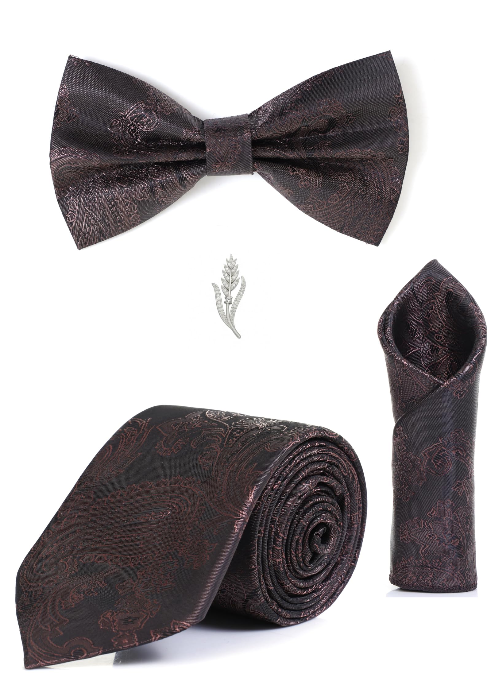 random stripe Men’s Necktie Combo Set (Tie + Bow Tie + Pocket Square + Brooch) – 13 Elegant Colors | Premium Formal look-picture-16