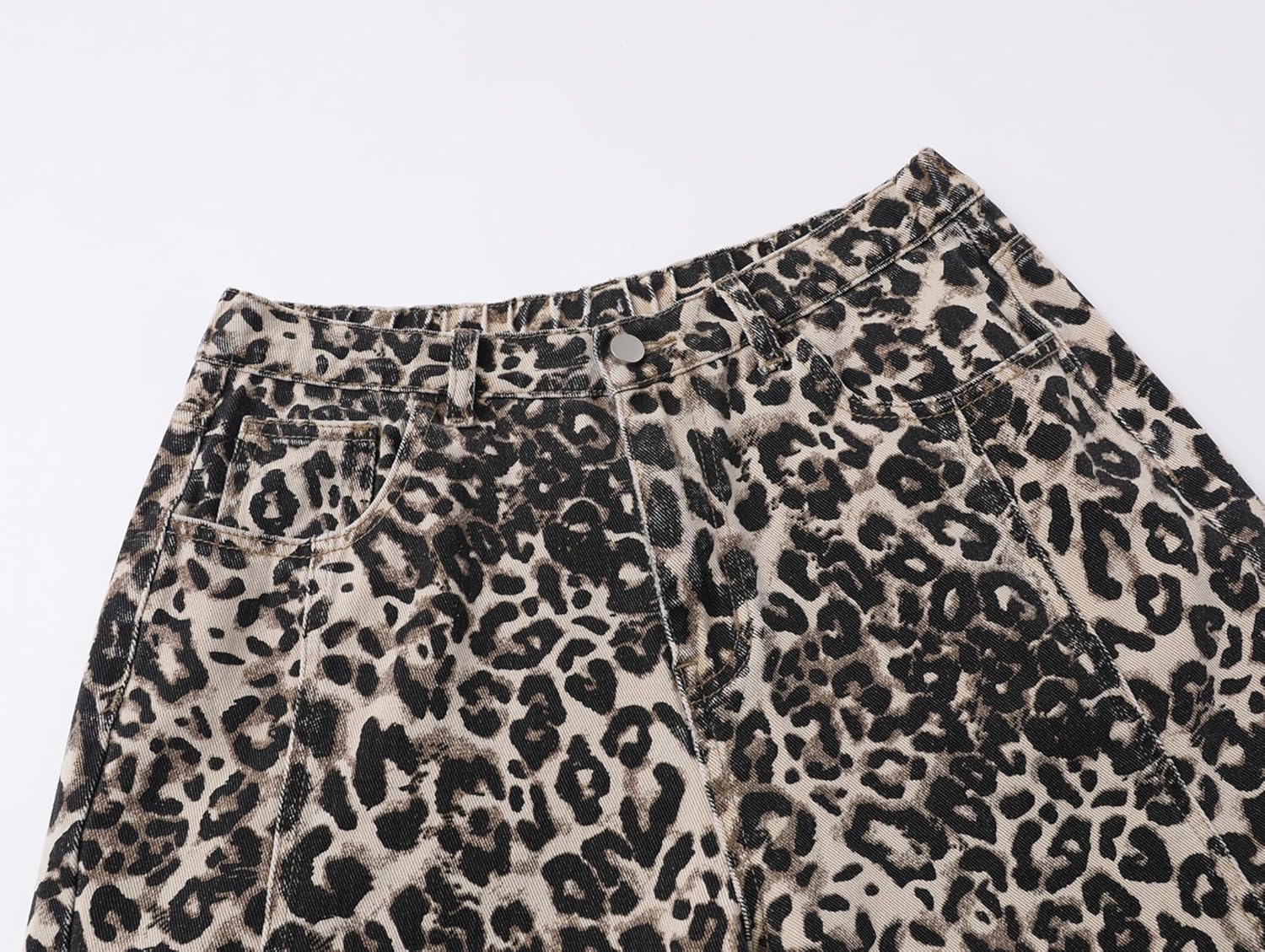 Unisex Leopard Jorts Women Baggy Cheetah Shorts Vintage Straight Leg Jeans Casual Y2K Streetwear