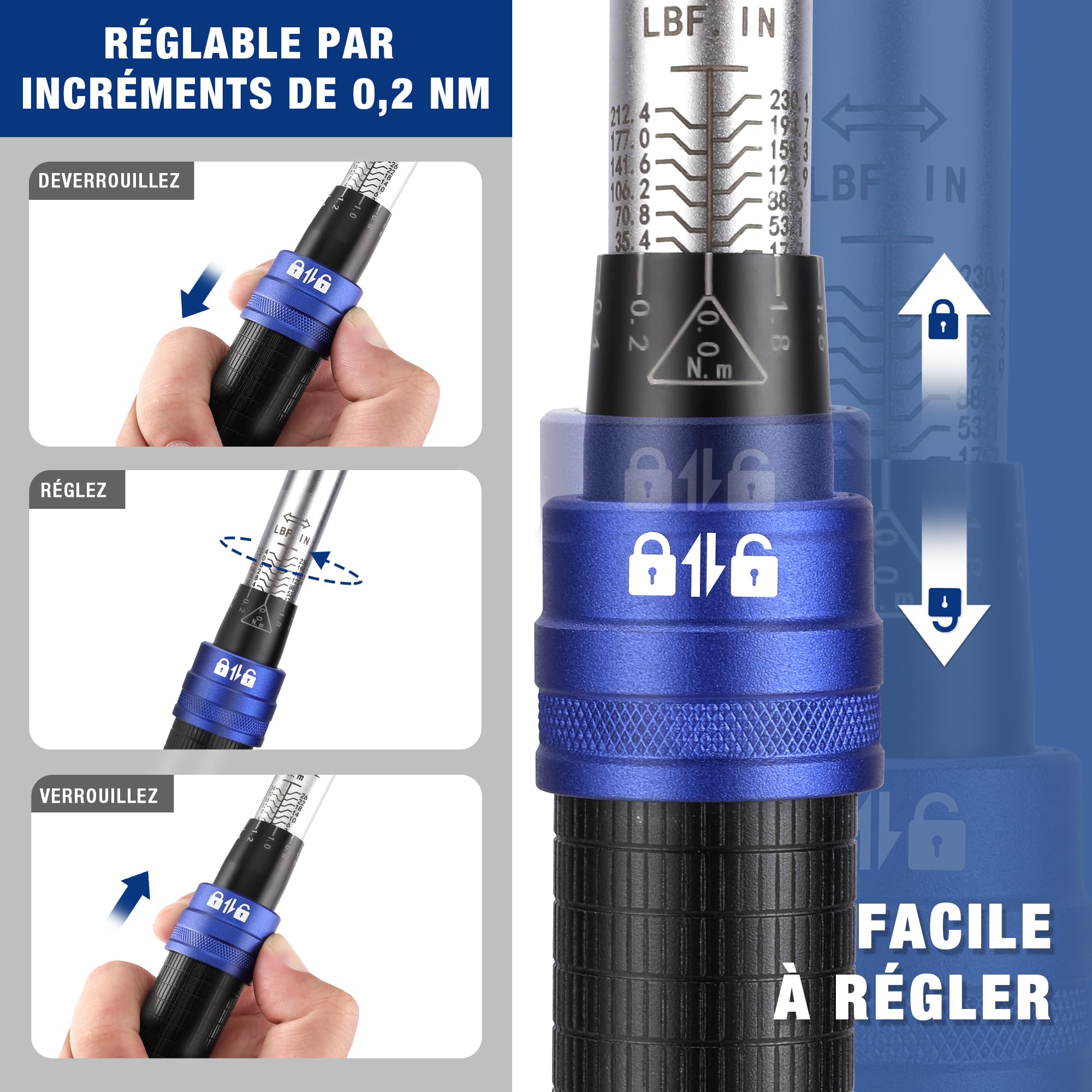 WORKPRO Clé Dynamométrique 1/4’’, Clef Dynamométrique Vélo | Cliquet 72 Dents Réversible, Extension, Adaptateur 1/4"-3/8", 11 Douilles Torx et Hexagonales pour Vélo